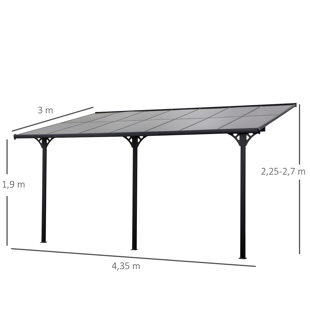 Outsunny Pergola Pavillon 4 x 3 m Gartenpavillon Überdachung Zelt 225-270 cm höhenverstellbar Sonnenschutz Terrassendach Anbaupavillion Aluminium Grau