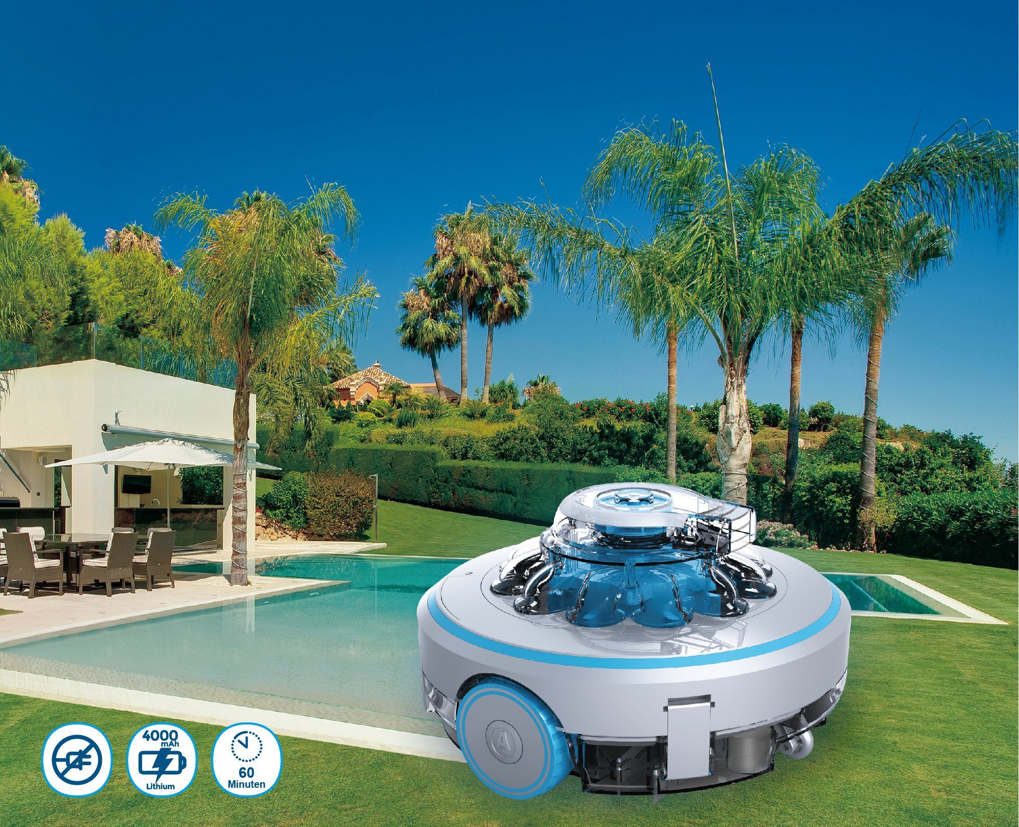 HC Garten & Freizeit Poolroboter Aquajack 600 Poolroboter, (OVP), automatische Reinigung, kabellos, inkl. Akku und Ladegerät, SGS GS