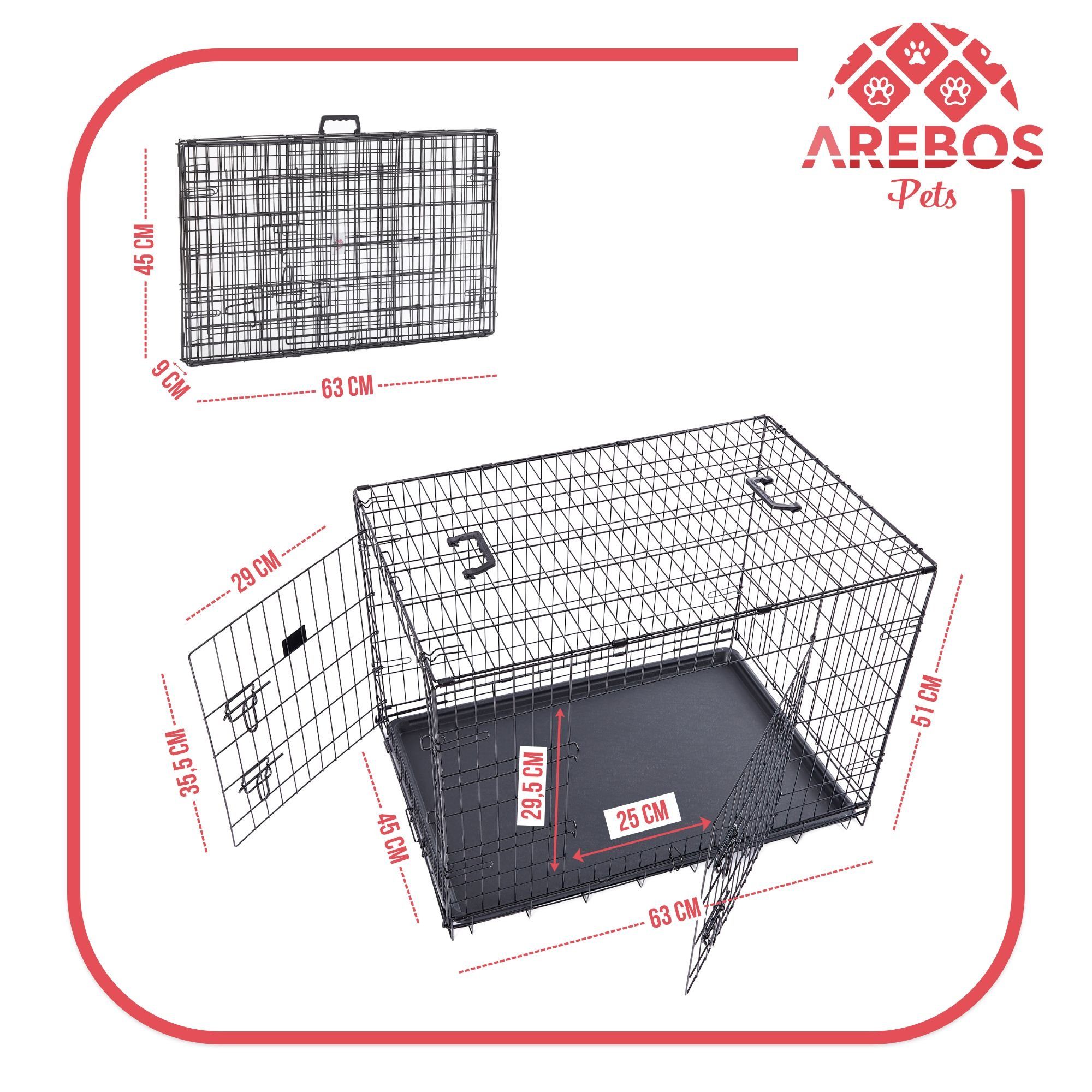 Arebos Hunde-Transportbox Hundekäfig Haustierkäfig Gitterbox klappbar S-M-L-XL bis 11,00 kg, Kuscheldecke