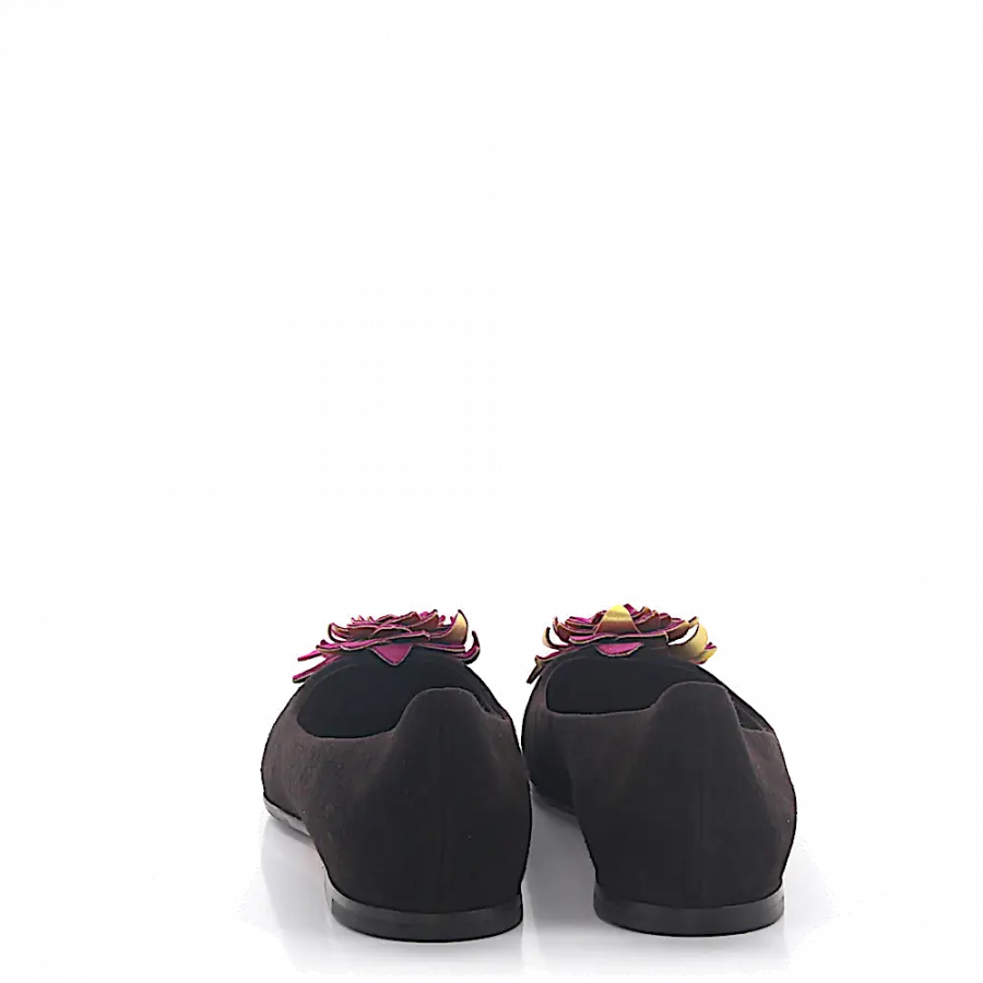 Unützer - Ballerinas 6841 Veloursleder braun Zierblume lila gold - braun