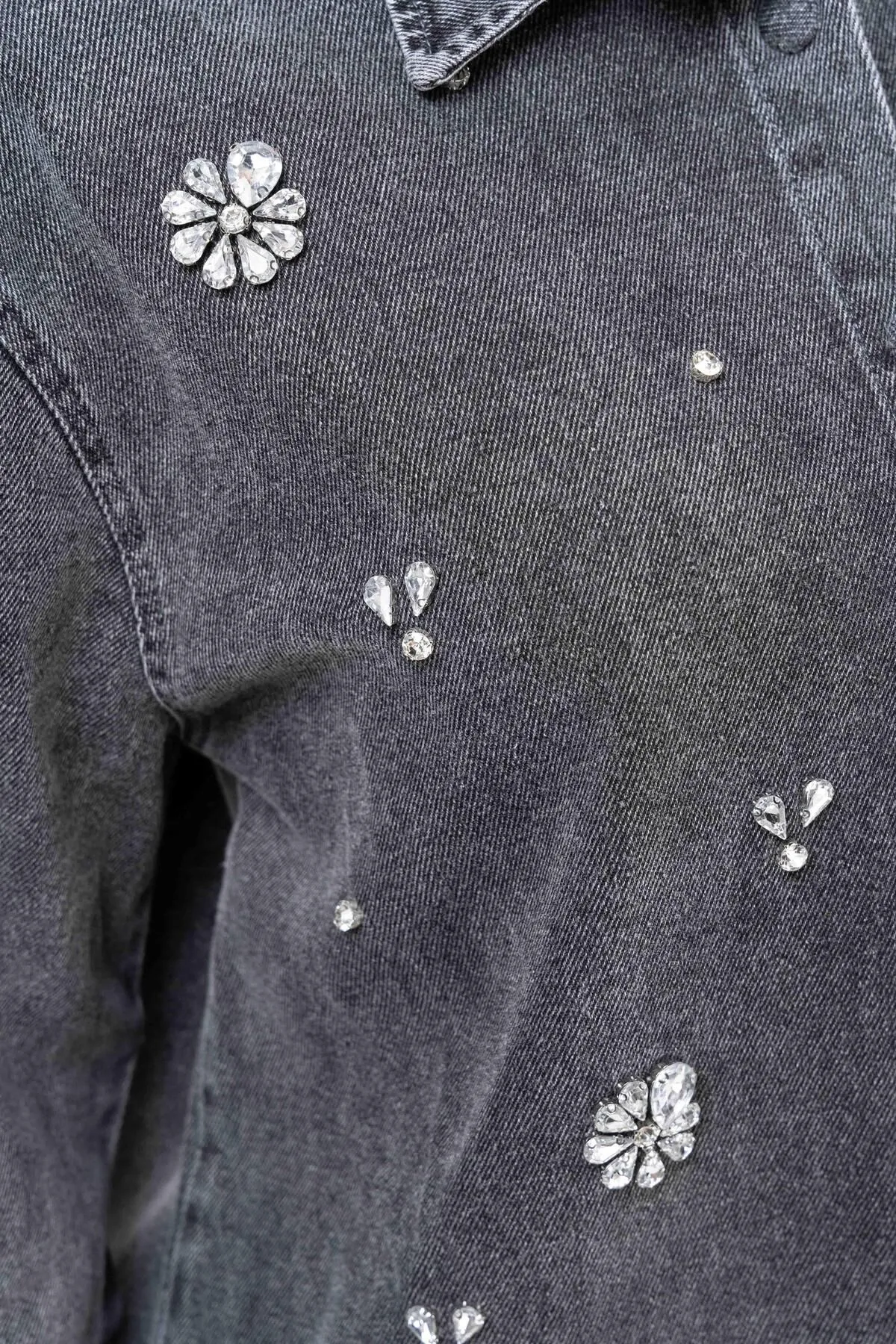 Olcay  Tuniği Jeansanzug mit Steinerbsen und Hose mit elastischer Taille ANTHRAZIT 9225-TK