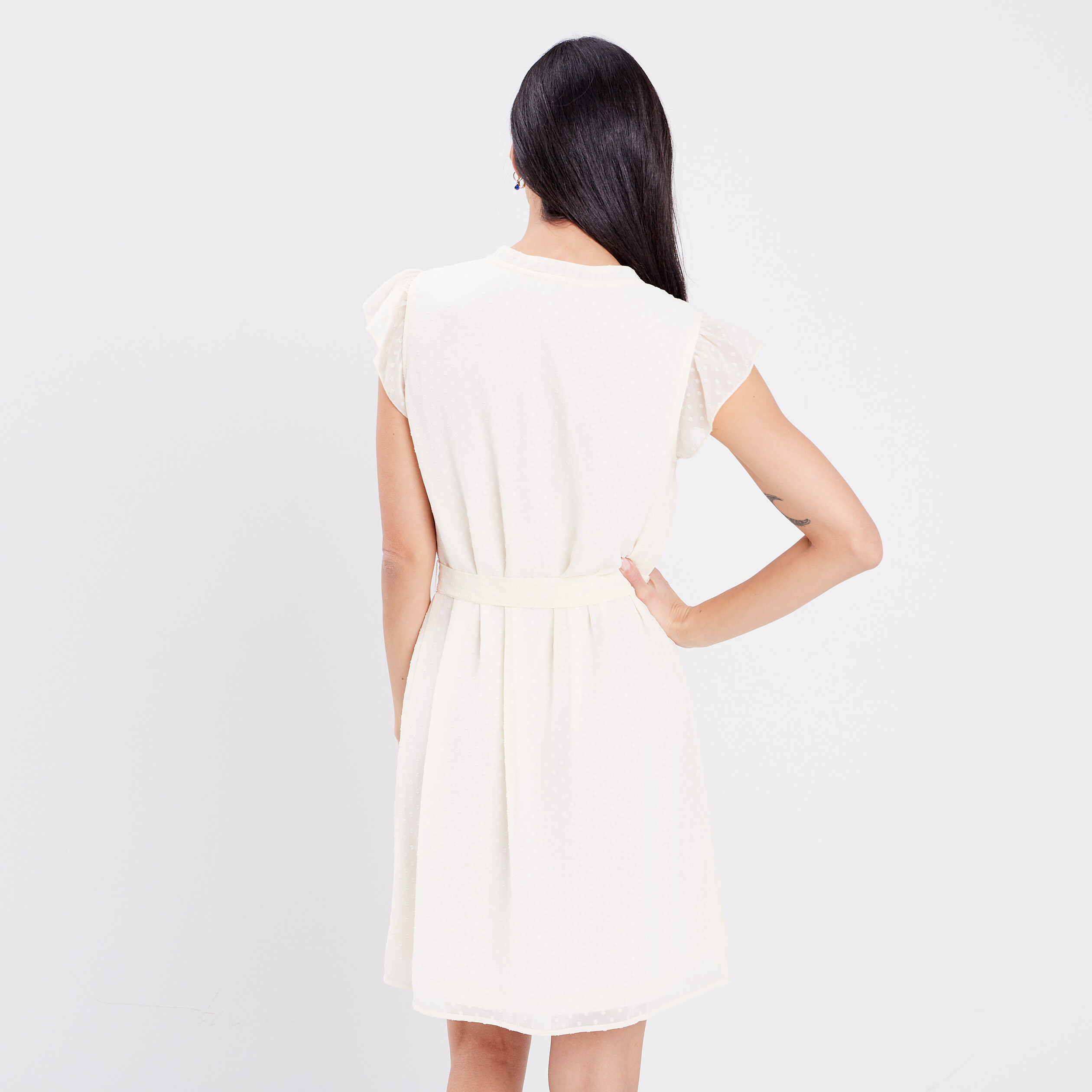 Robe plumetis droite ceinturée blanc femme | La Halle