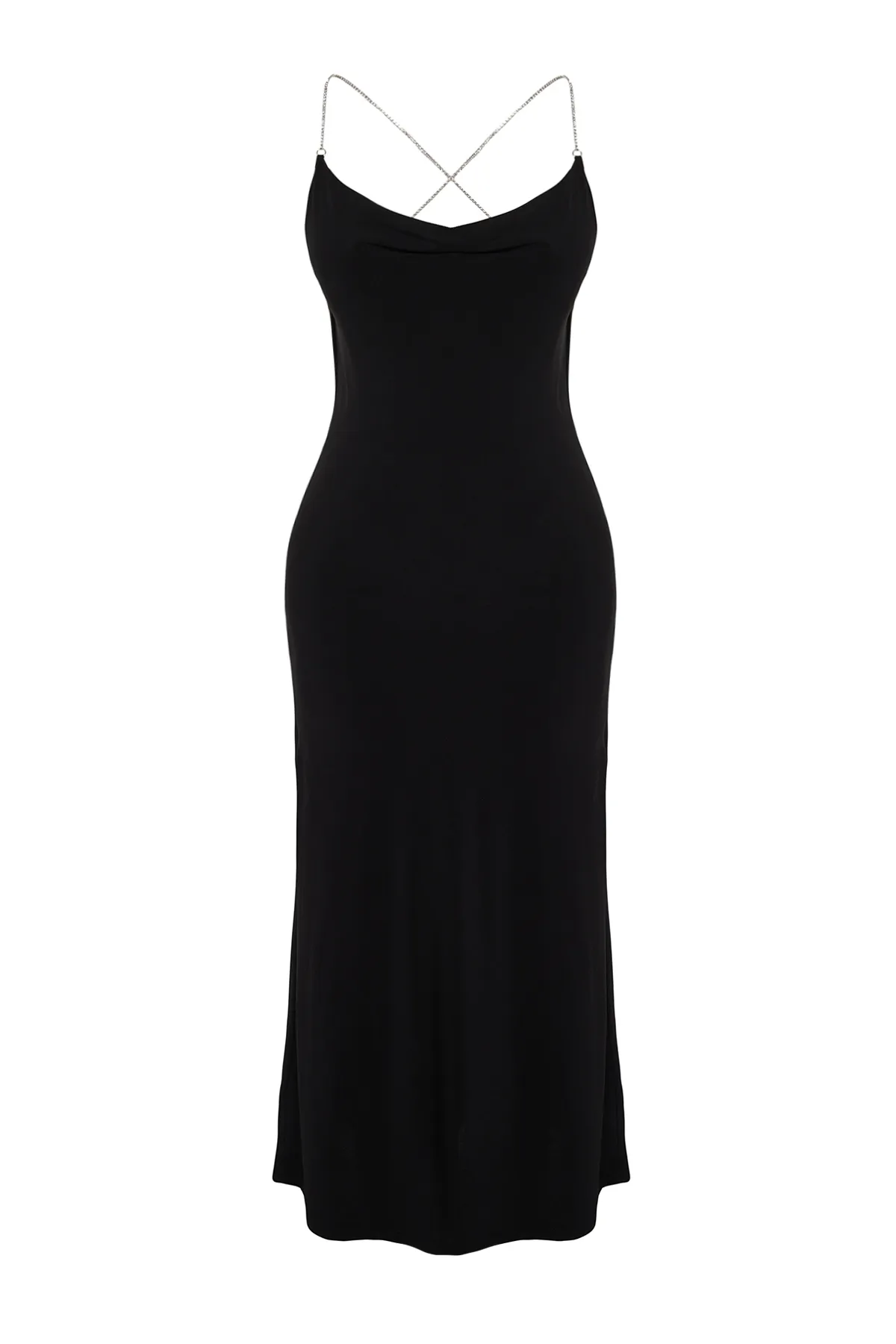 Trendyol Collection  Elegantes Abendkleid mit schwarzem Stein-Accessoire und detailliertem Ausschnitt TPRSS24EL00044