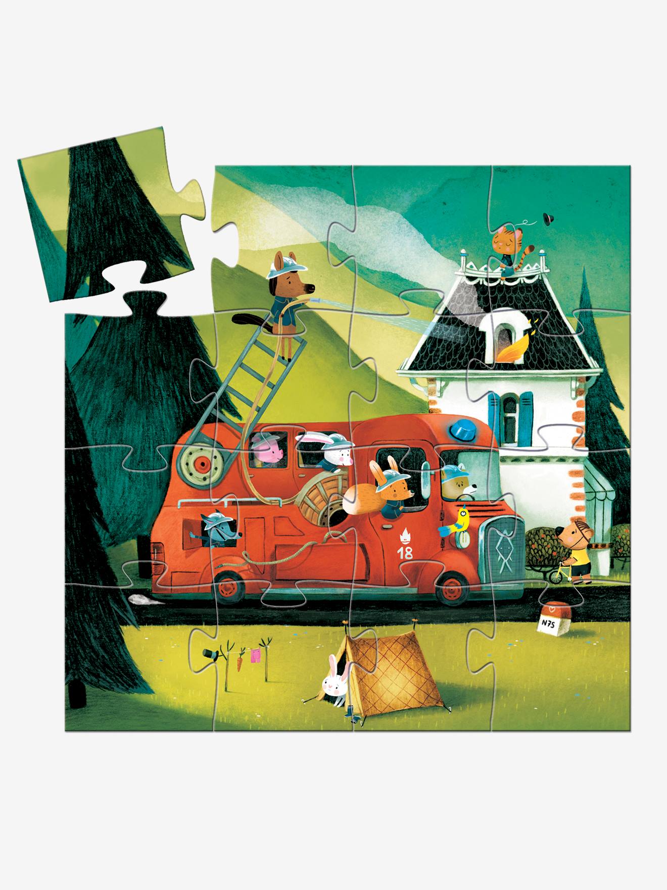 Puzzle Le camion de pompier 16 pièces DJECO multicolore