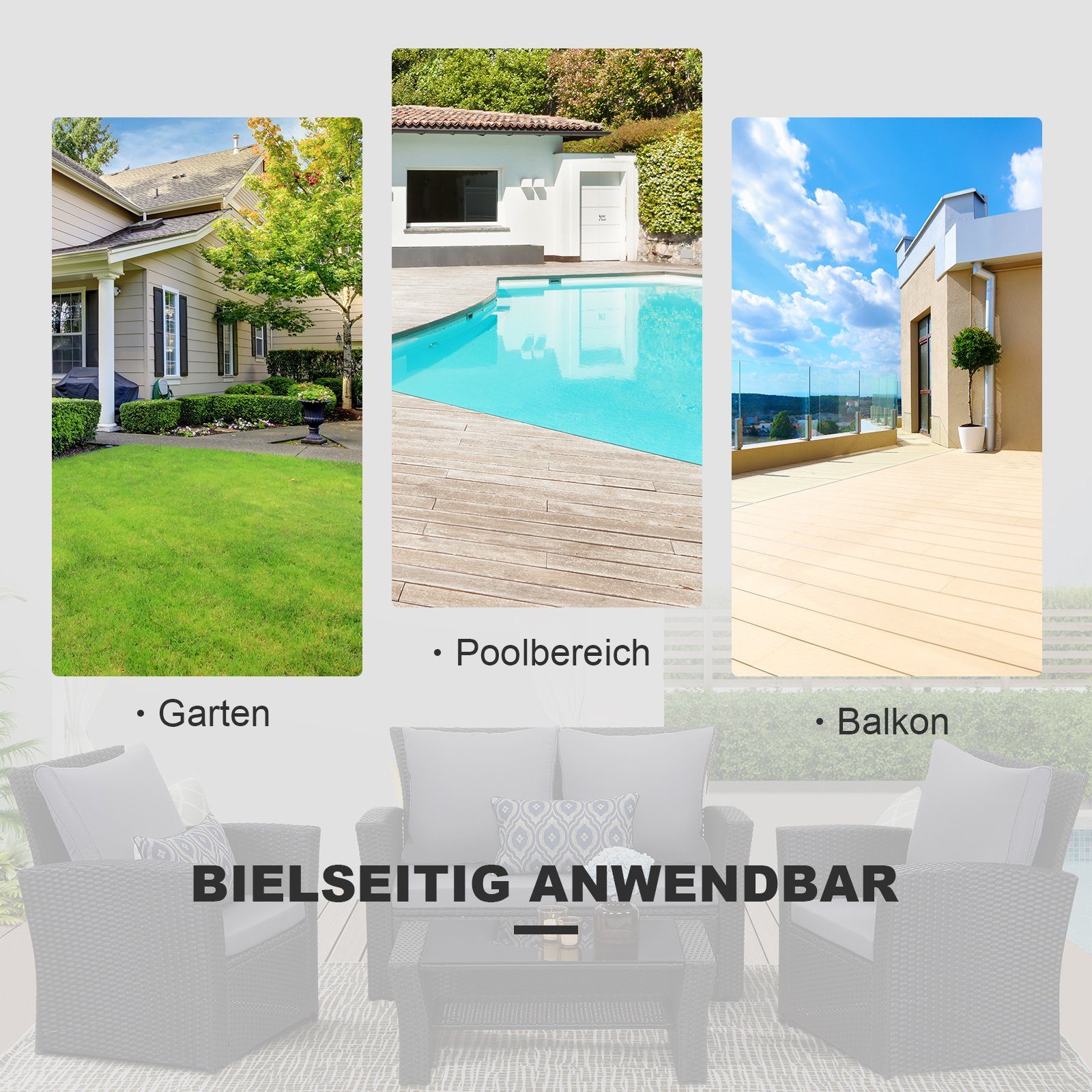 MeXo von GLP HOME Balkonset Balkongarnitur Gartenmöbel Set Polyrattan Wetterfest für 3-4 Personen, (Balkongarnitur Kleiner Balkon Sitzgruppe, Balkonset, Sitzgarnitur mit Kissen), Gartengarnitur für Lounge Klein Terrasse Garten Indoor Outdoor