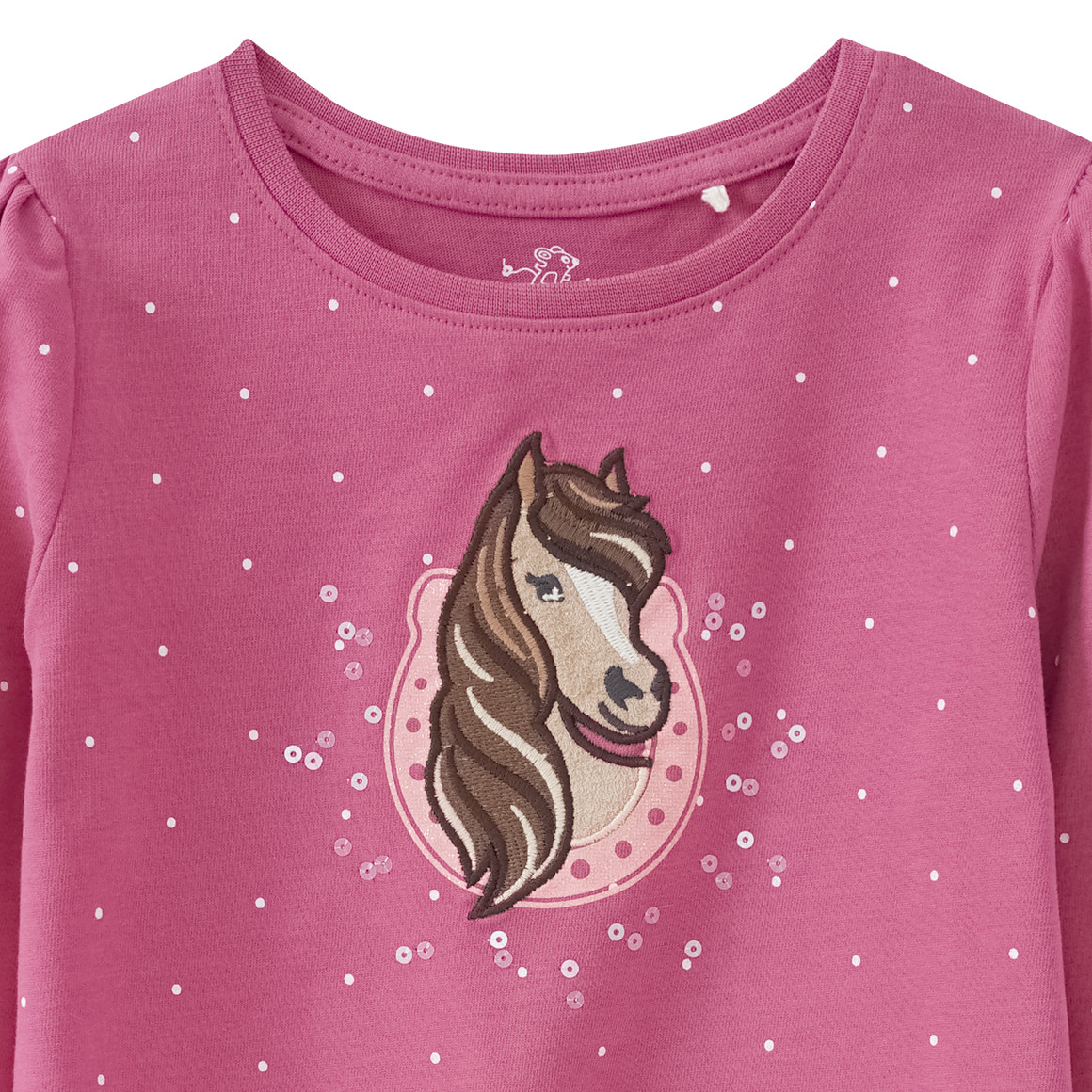 Mädchen Langarmshirt mit Pferde-Applikation
