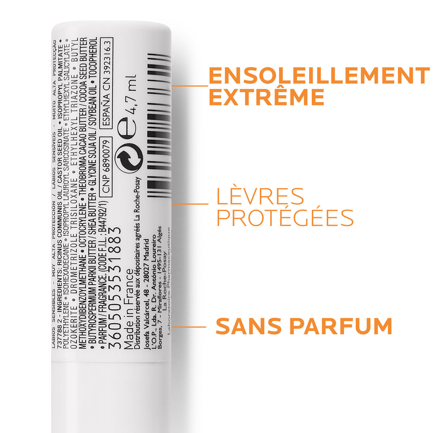 la roche-posay Anthelios SPF50+ Stick Lèvres Sensibles 4.7 ml