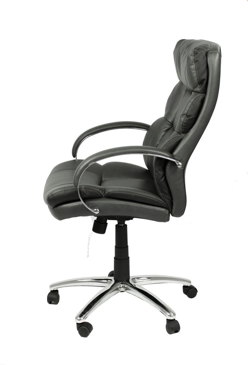 byLiving PAUL-XXL Chefsessel, Metall verchromt, Kunstleder dunkelgrau, Absatz schwarz