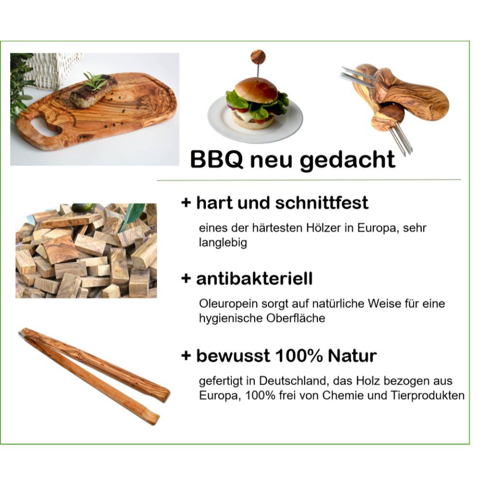 Olivenholz-erleben Raclettepfännchen Raclette-Schaber aus Olivenholz - 6er Set, (6-tlg), antibakterielle Wirkung
