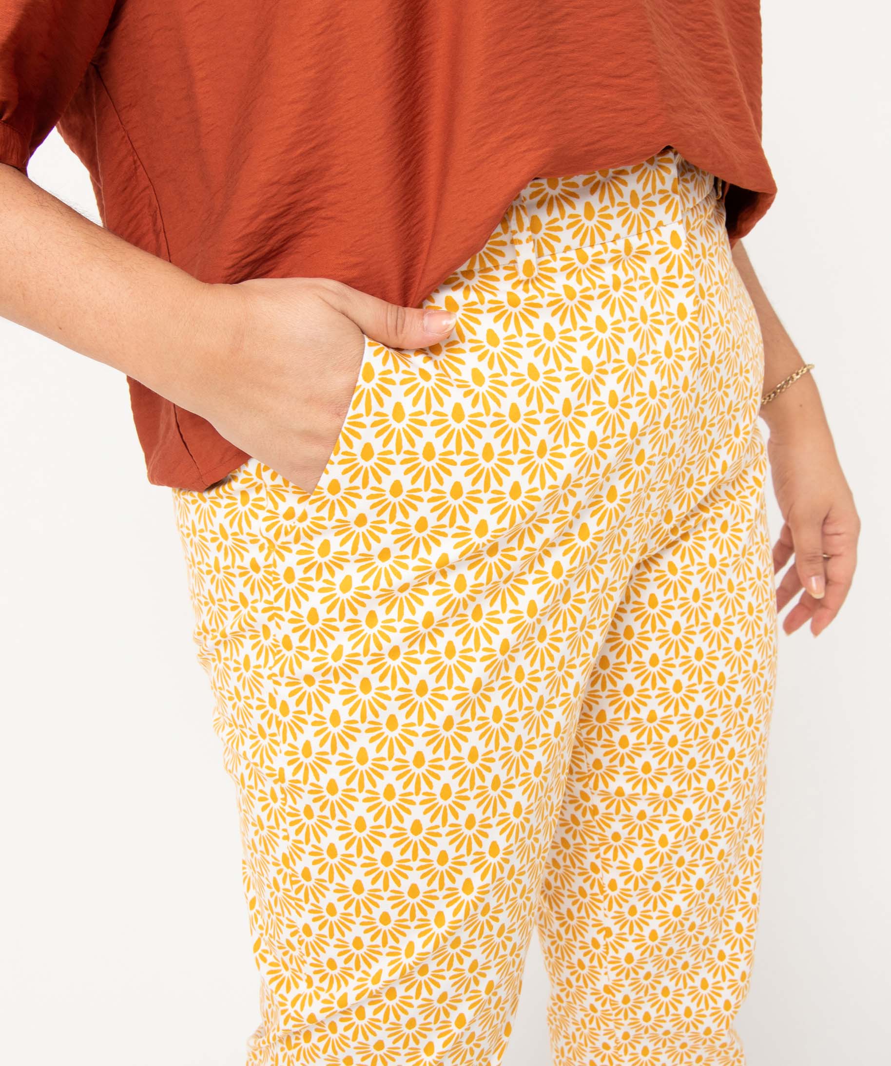 Pantalon femme grande taille extensible à motif imprime | GEMO