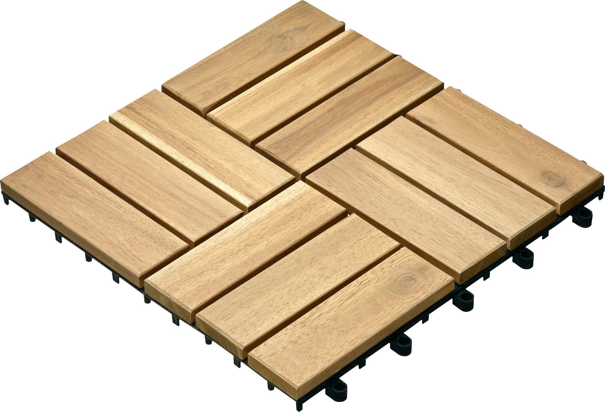 Gartenfreude Holzfliesen, Set, 10 St., 0,9 m², Akazienholz, wetterfest, mit Klickfunktion