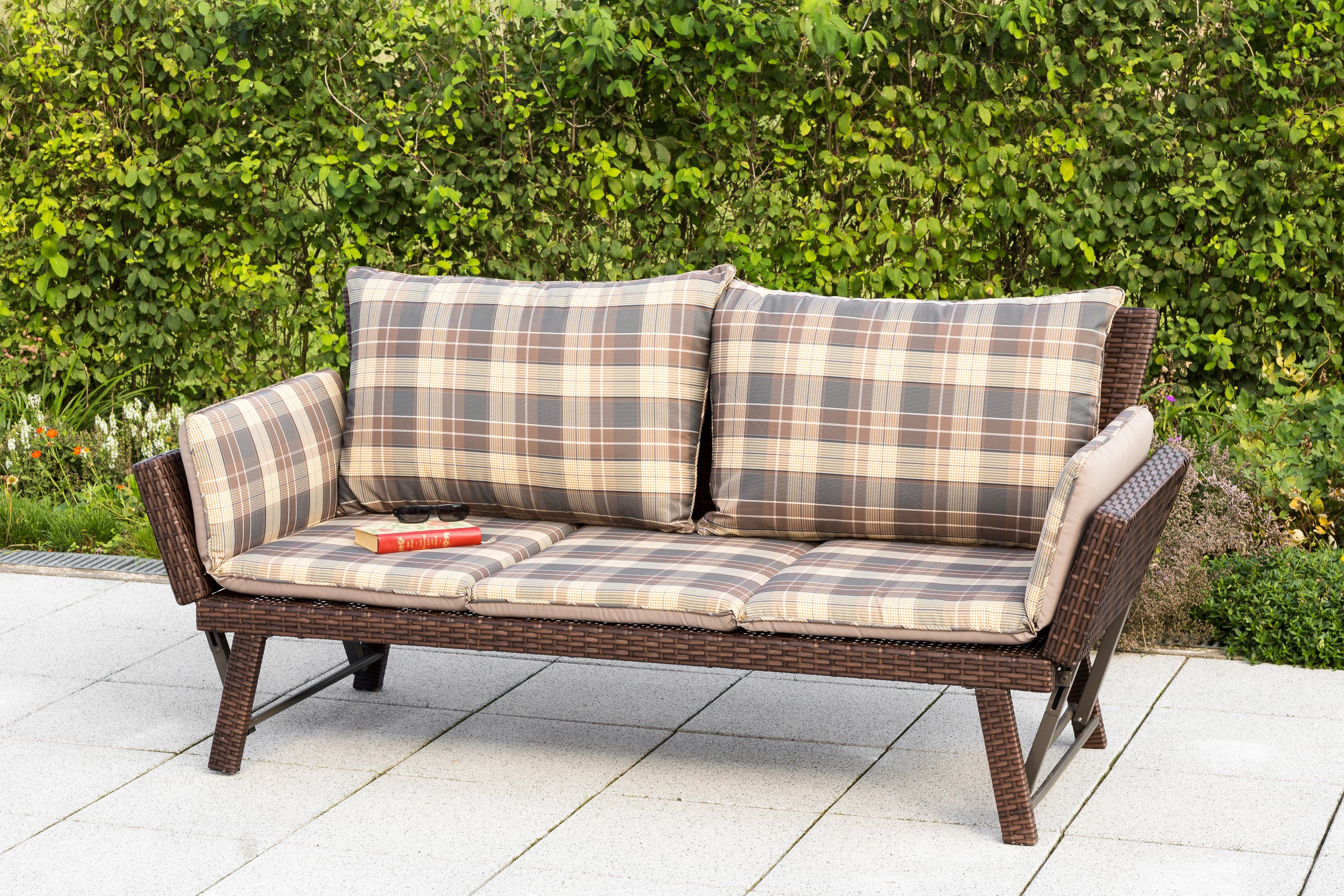 MERXX Gartenbank Daybed Rattan, BxTxH: 172x64x78 cm, mit Auflage und Rückenkissen