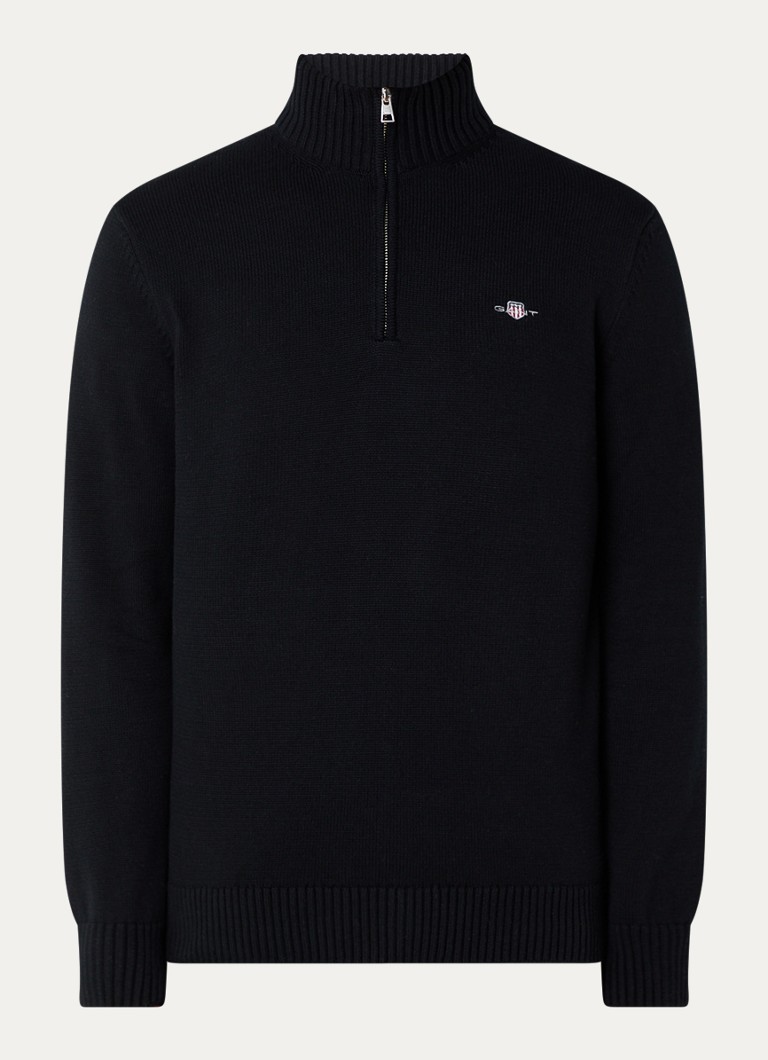 Pullover Gant in maglia fine con mezza zip e logo
