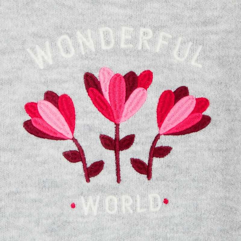 Pull brodé de fleurs gris fille