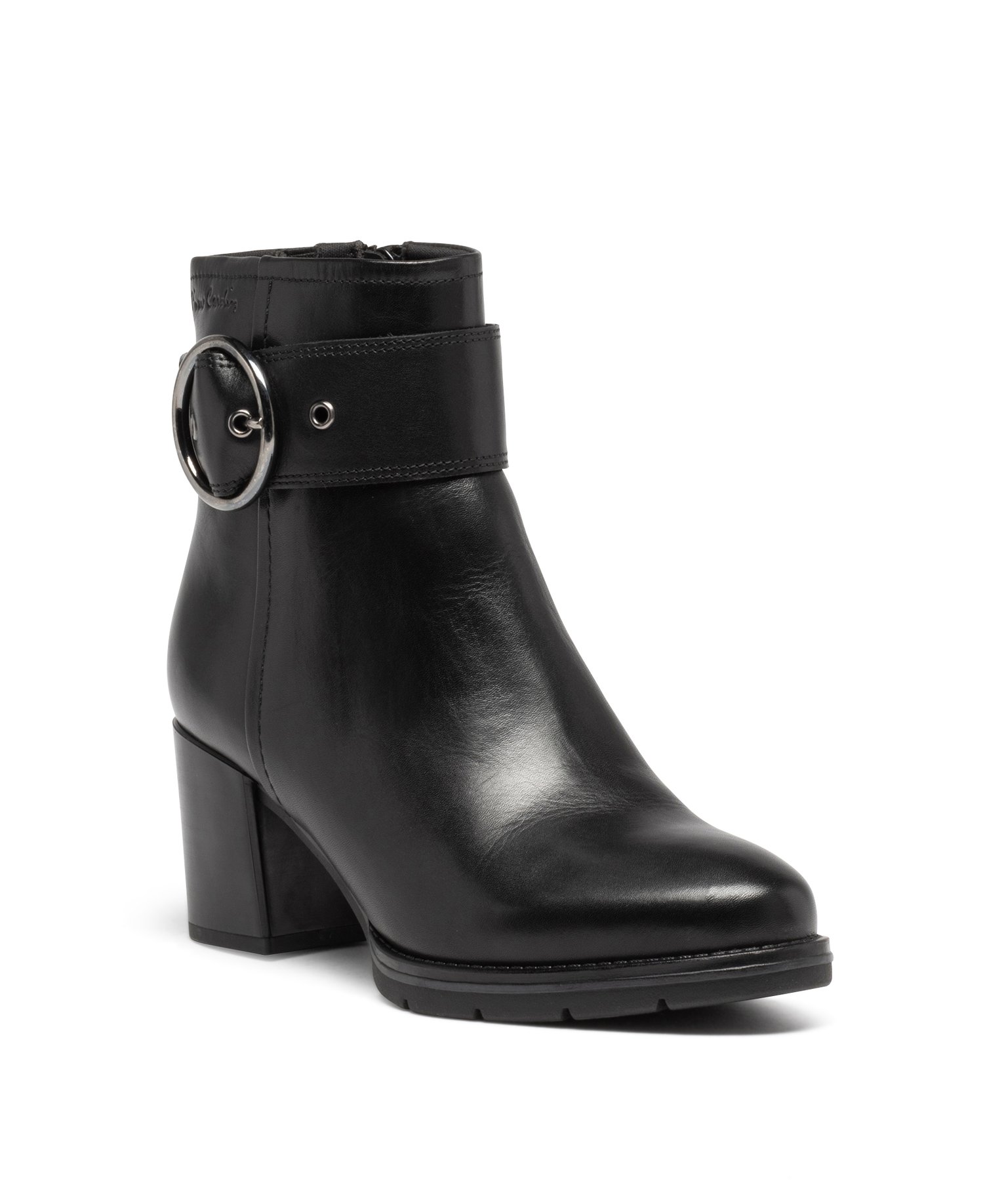 Boots femme à talon carré dessus en cuir uni et à zip - P... noir | GEMO