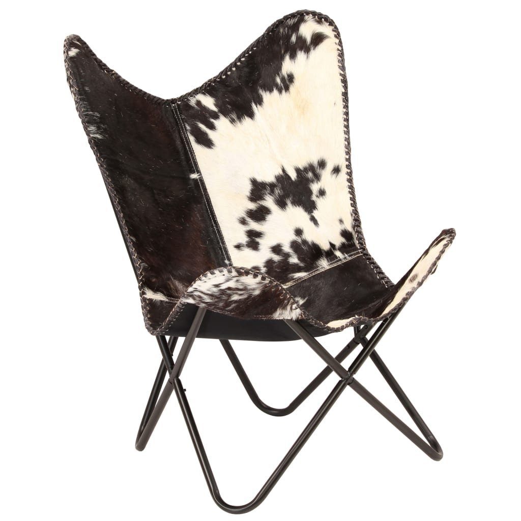 vidaXL Sessel Butterfly-Sessel Schwarz und Weiß Echtes Ziegenleder (1-St)