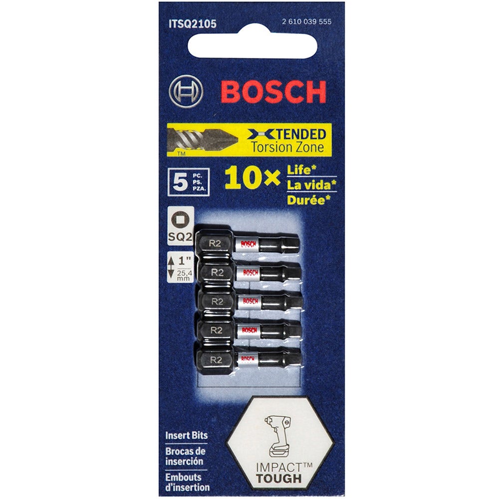 Ponta de chave de fenda BOSCH R2 x 25 mm com encaixe Robertson/quadrado – RESISTENTE A IMPACTOS – 5 unidades.