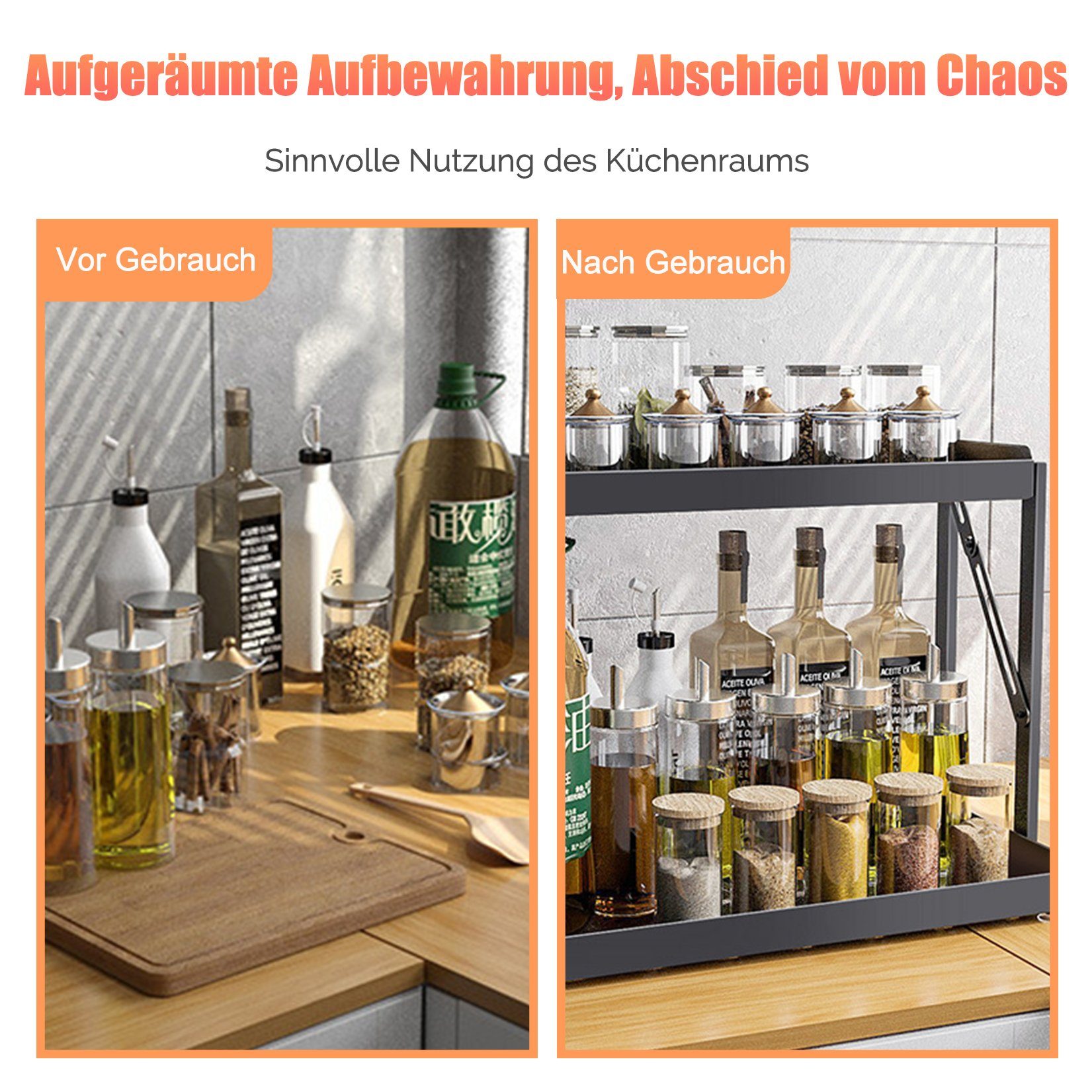 GREELUE Gewürzständer Multifunktional Gewürzregal Stehend,2 Etagen Rostfrei Gewürzständer, Küchenregal Arbeitsplatte Organizer für Arbeitsplatte Aufbewahrung