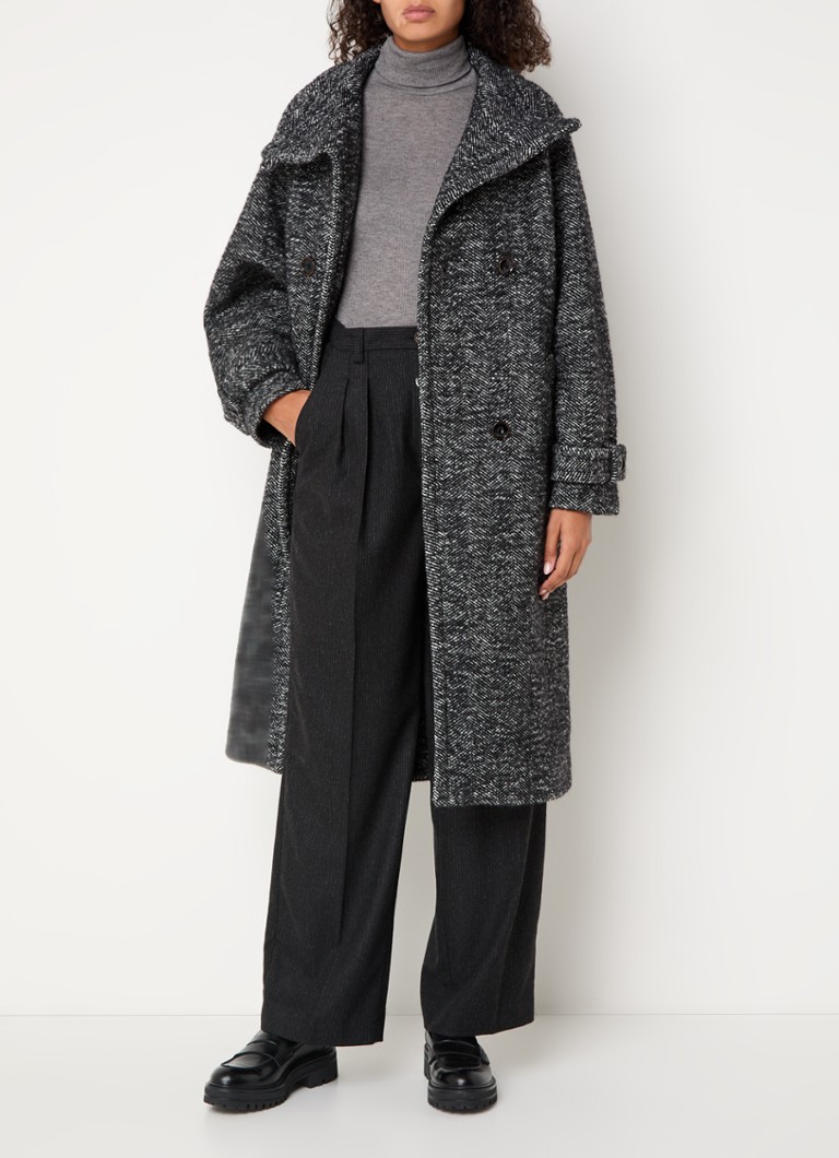 Palton Sessùn Bleecker din amestec de lână alpaca cu model în spic de herringbone.