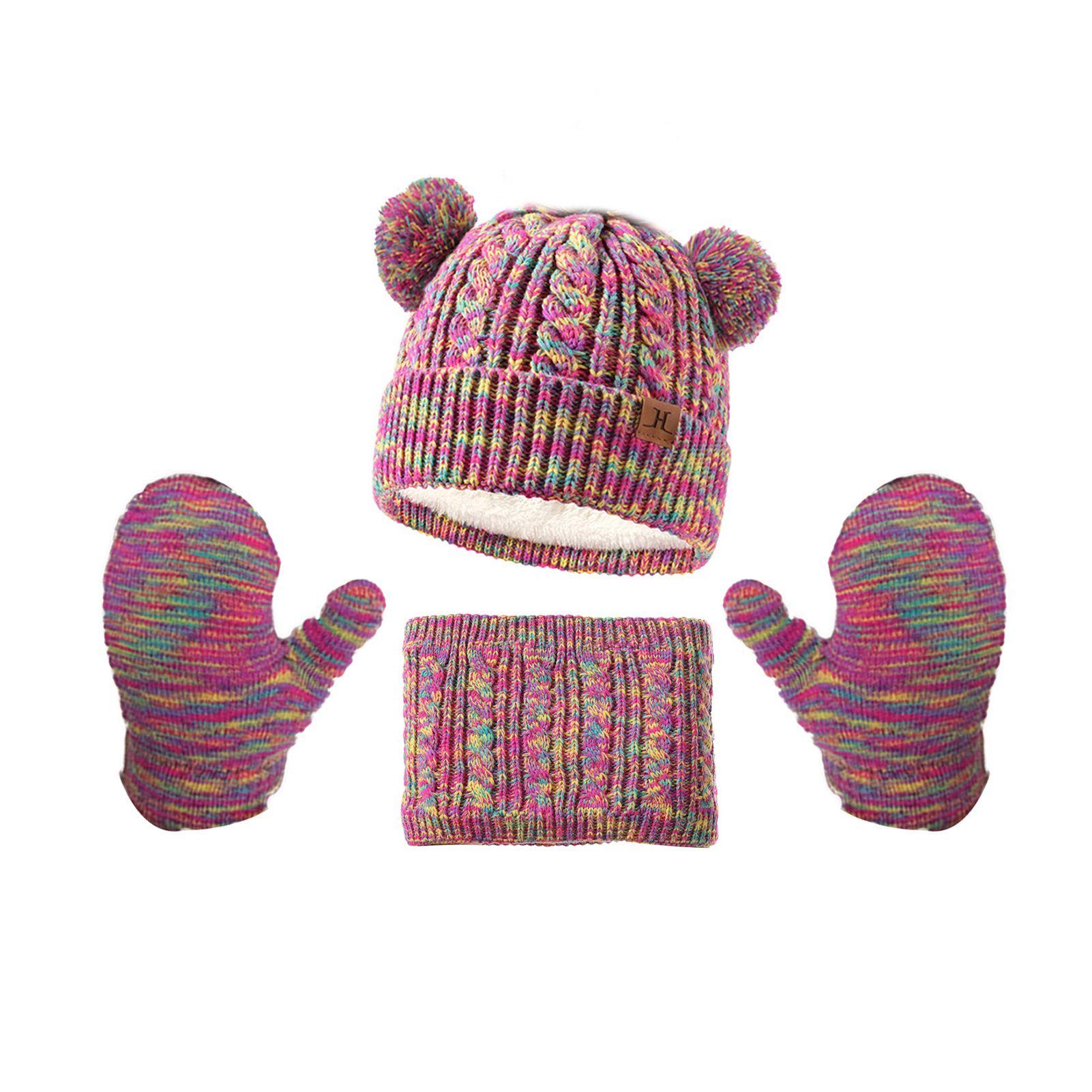Rutaqian Mütze & Schal 3in1 Kinder Wintermütze Schal Handschuhe Set Wintermütze Beanie Hut Handschuhe Schal Set für Kinder 3-10 Jahre