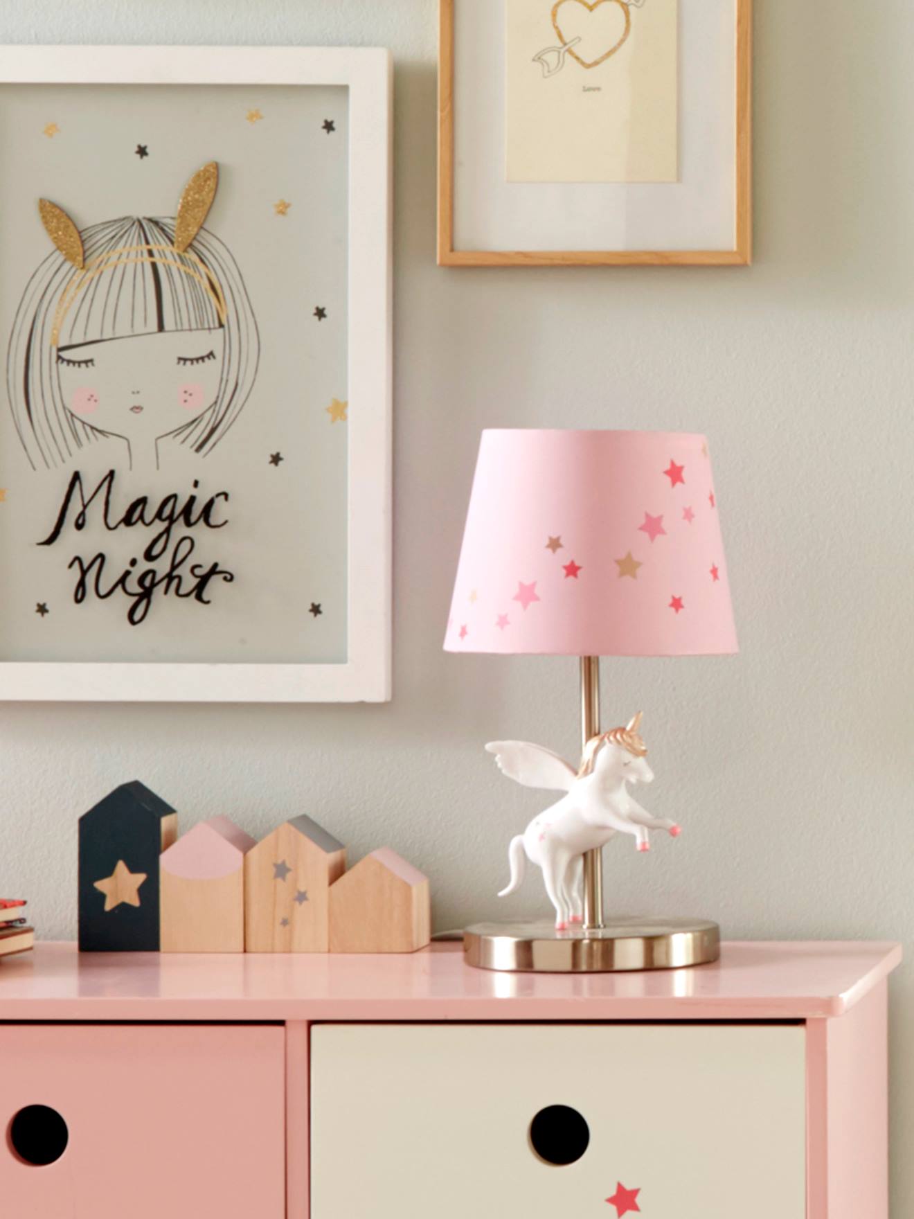 Vertbaudet Kinder Nachttischlampe EINHORN - rosa