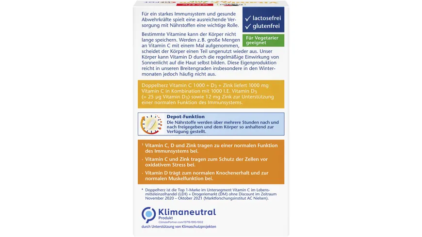 Doppelherz Vitamin C 1000 + D3 + Zink Depot 30 Depot-Tabletten