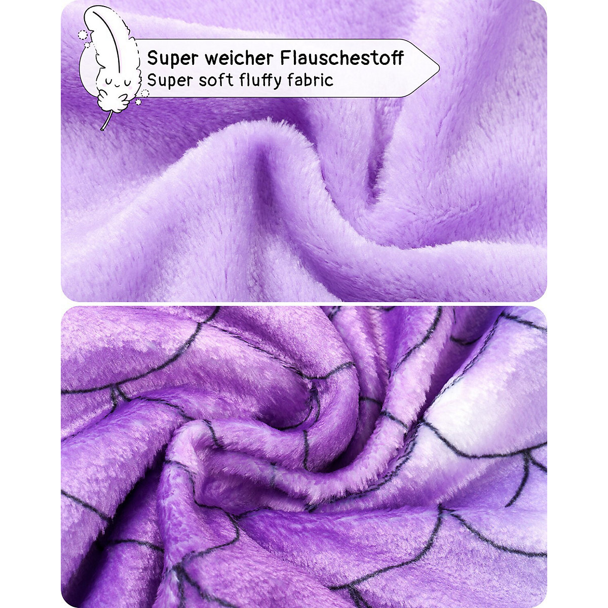 Meerjungfrau Aqua Kuschel-Decke, Couch-Decke, Schlafsack, lila