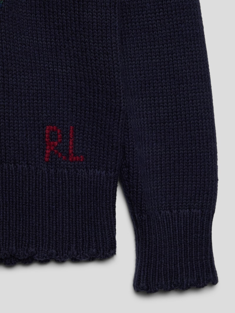 Strickpullover mit Motiv-Stitching und Wellensaum in marineblau