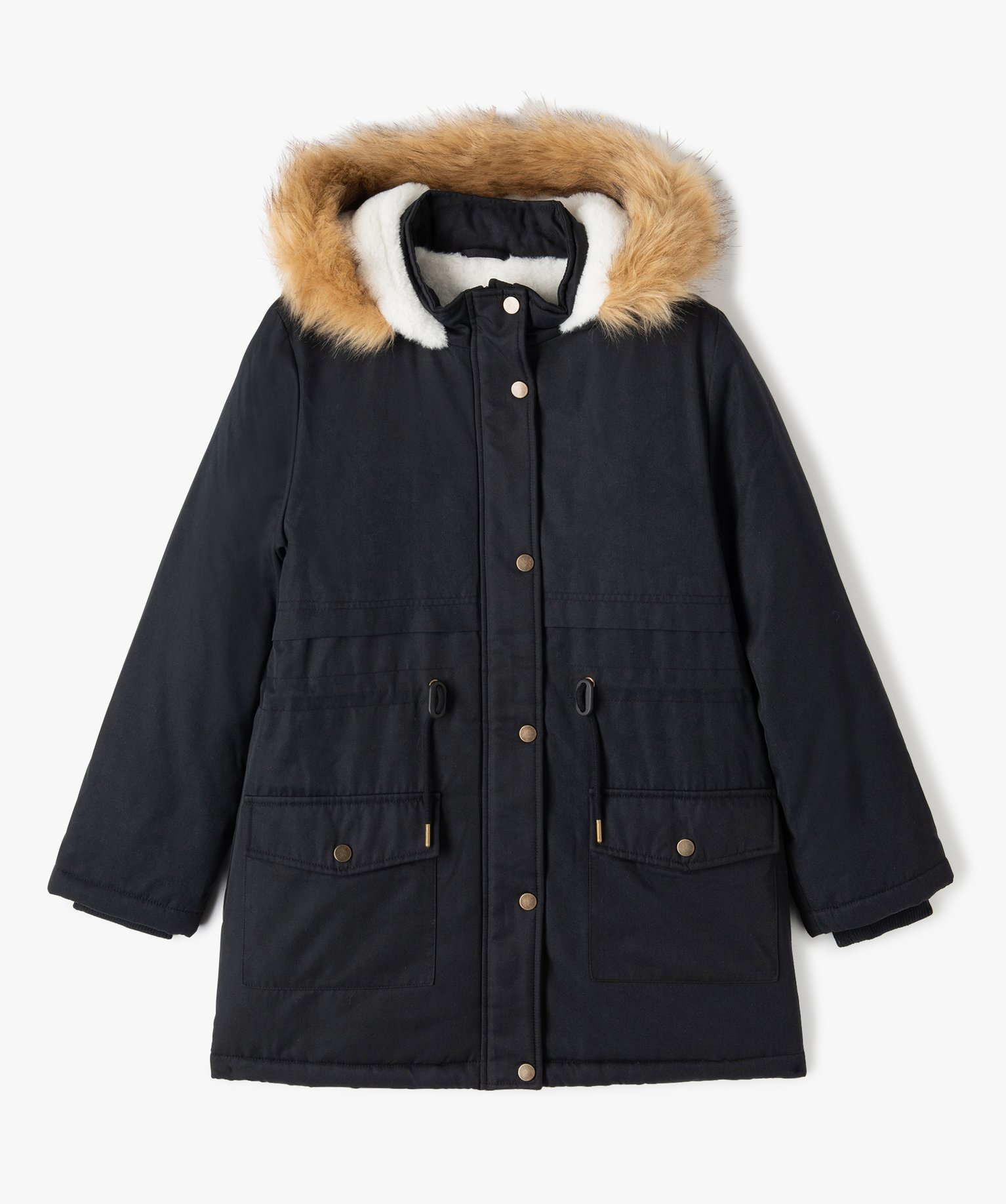 Parka en matière déperlante avec doublure peluche fille noir | GEMO