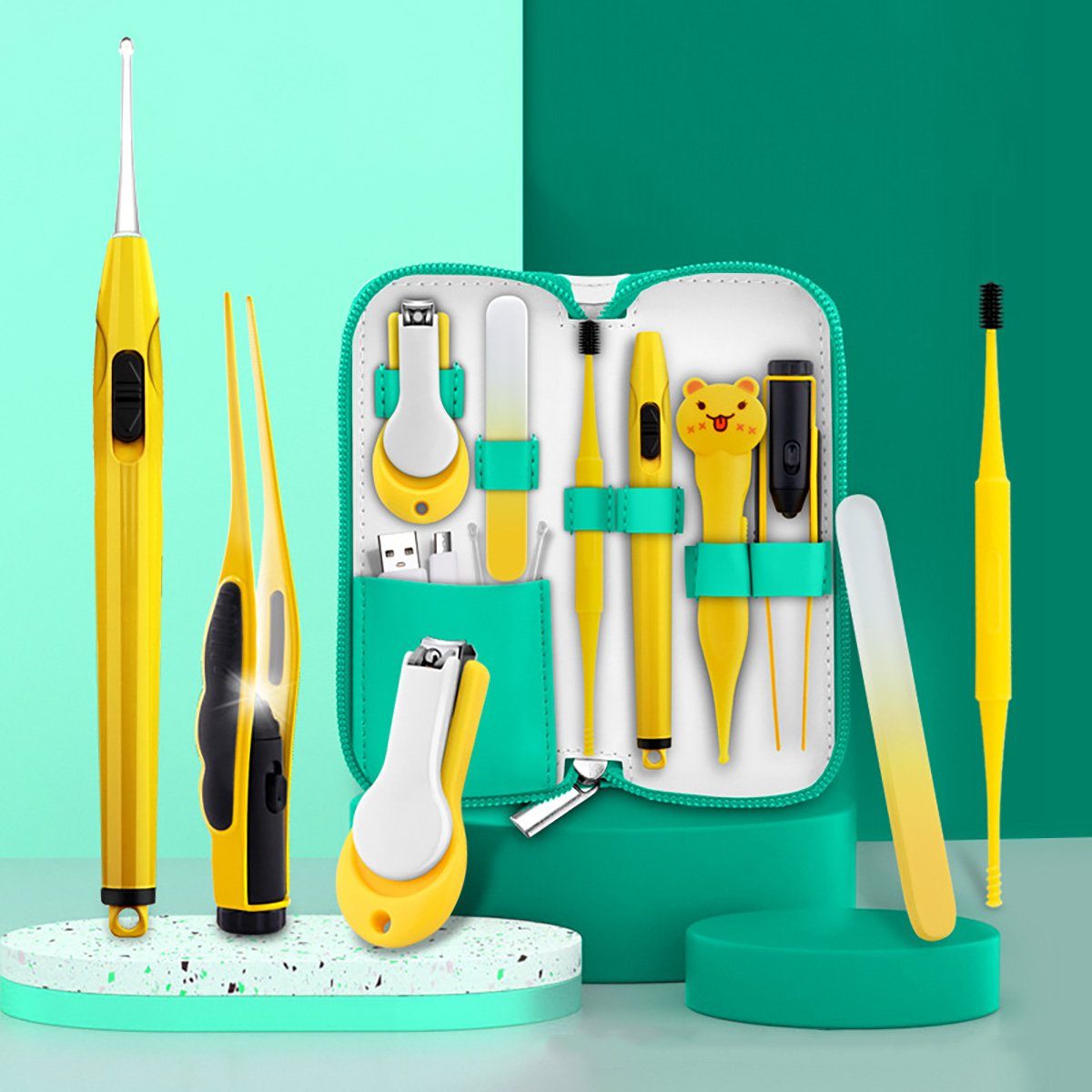 yozhiqu Ohrenreiniger 6-teiliges Set mit leuchtenden, sichtbaren Ohrstöpseln für Kinder, 6-tlg., Ohrstöpsel, Ohrenschmalzpinzette, Nasenclip mit Licht, Nagelknipser