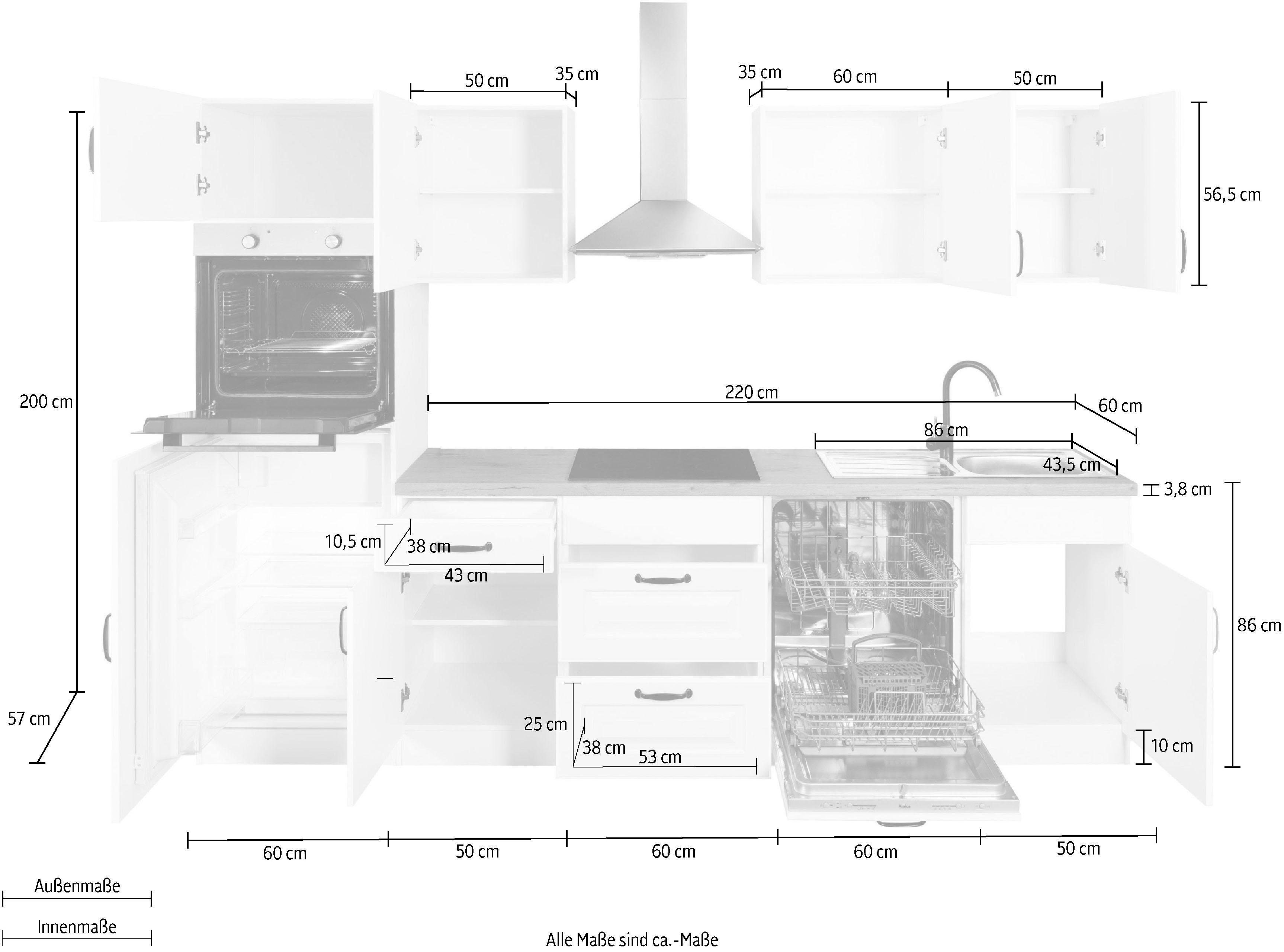 wiho Küchen Küchenzeile Erla, ohne E-Geräte, Breite 280 cm