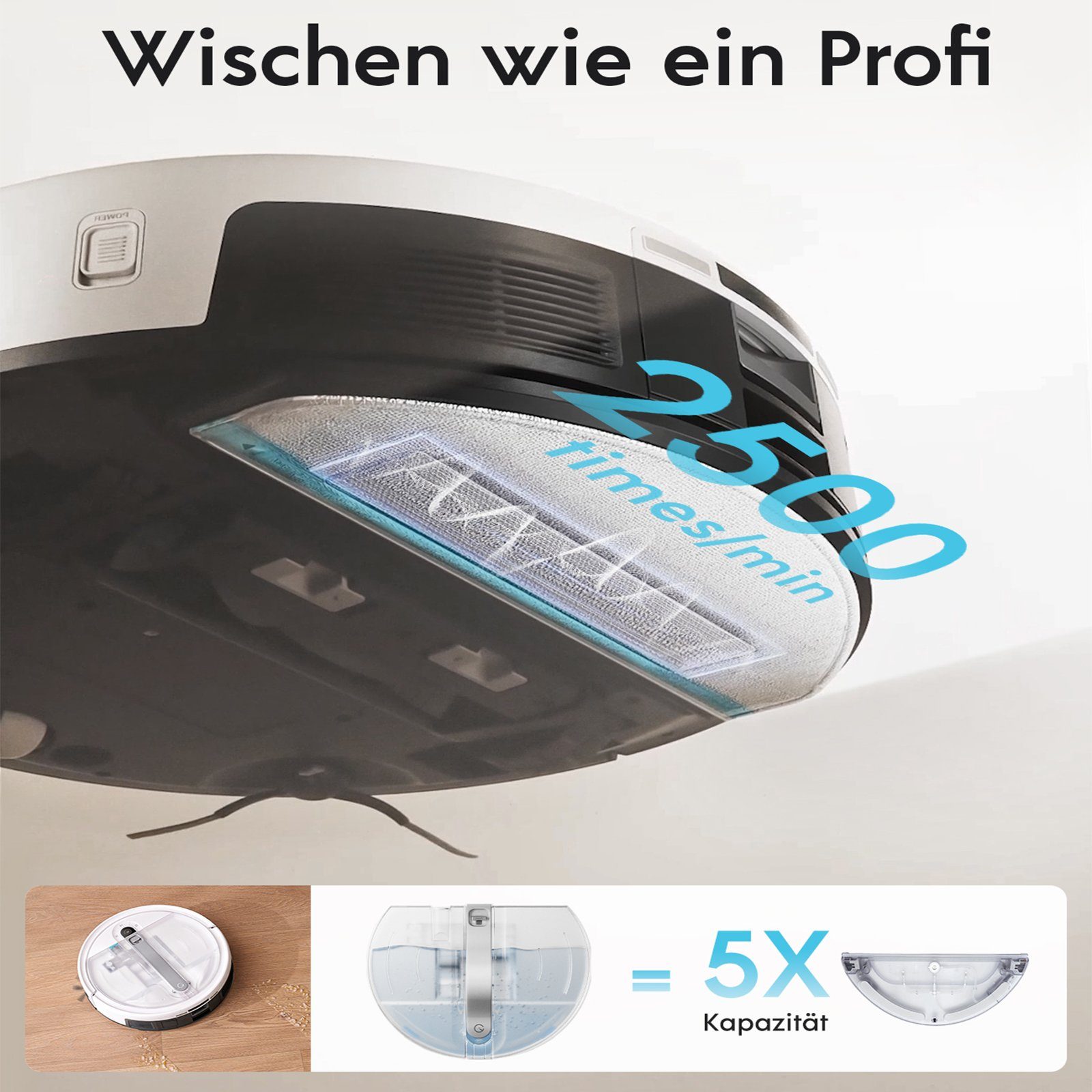YEEDI Nass-Trocken-Saugroboter aus ECOVACS, Cube, 5100 Pa, automatisches Anheben der Wischplatte, 80,00 W, beutellos, selbstwaschend & selbsttrocknend & selbstentleerend