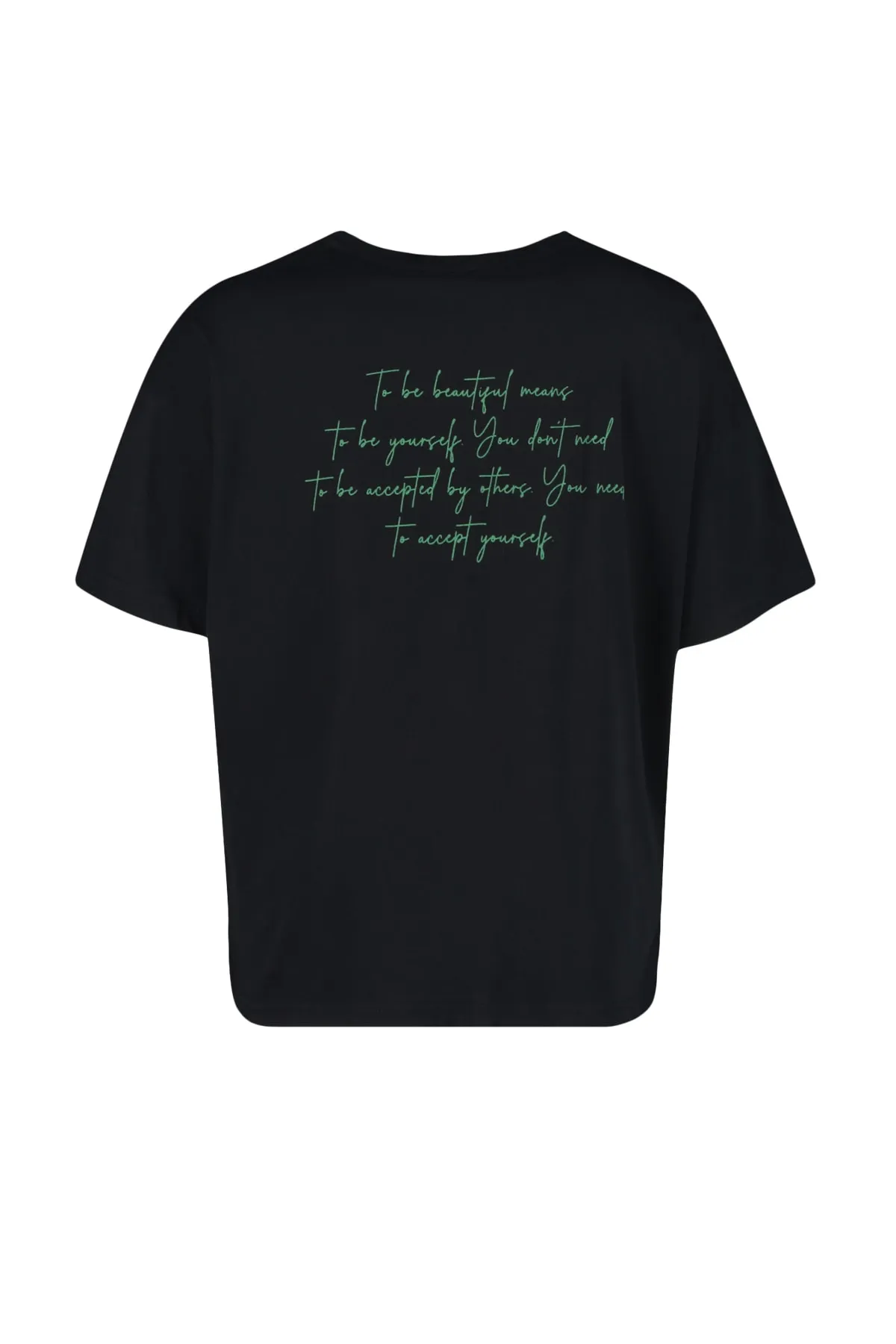 Trendyol Curve  Schwarzes bedrucktes Strick-T-Shirt mit Rundhalsausschnitt TBBSS23BF00024