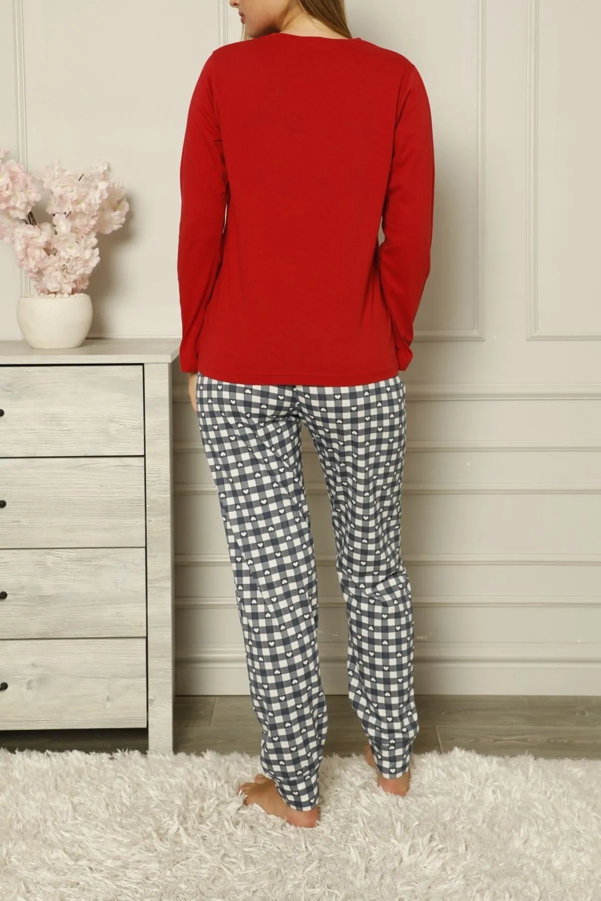 Nicoletta  Damen-Pyjama-Set aus Baumwolle, Rot