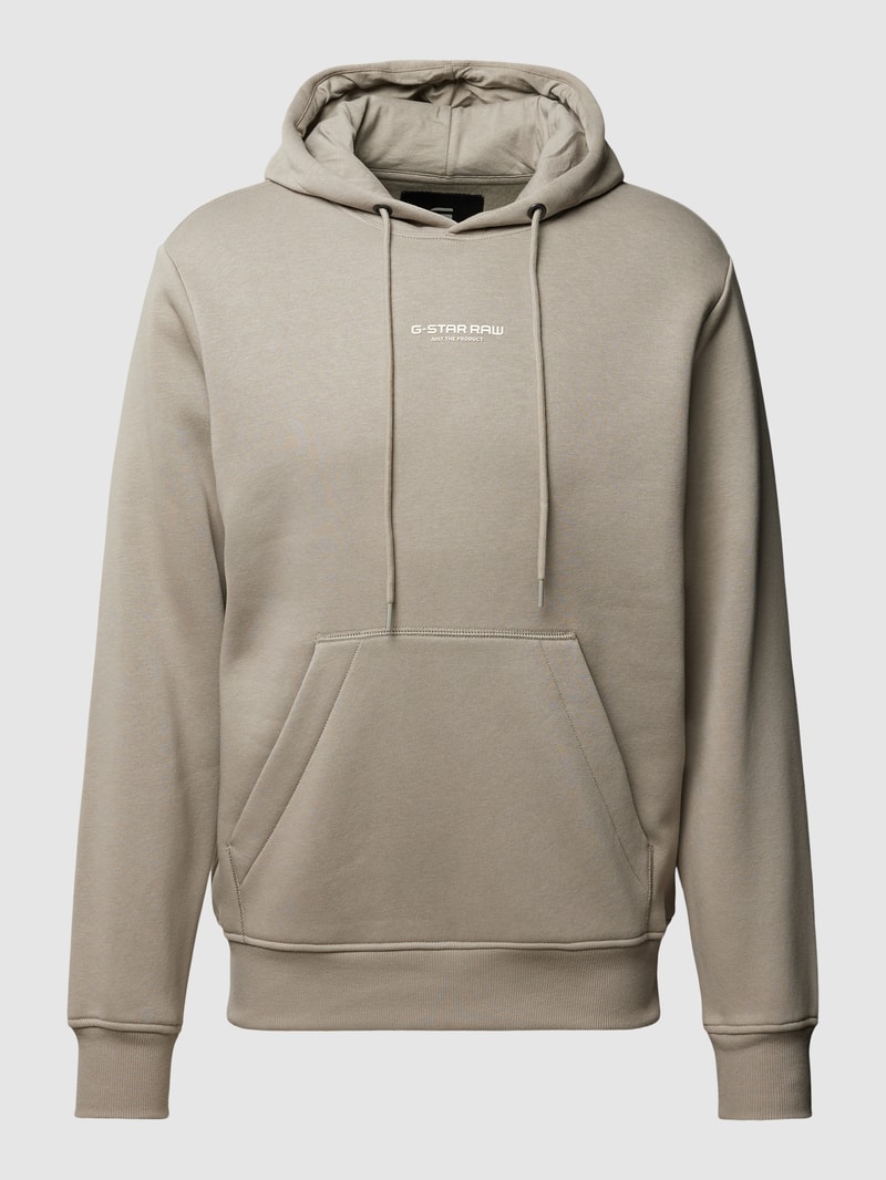 Hoodie mit Känguru-Tasche und Label-Print in beige