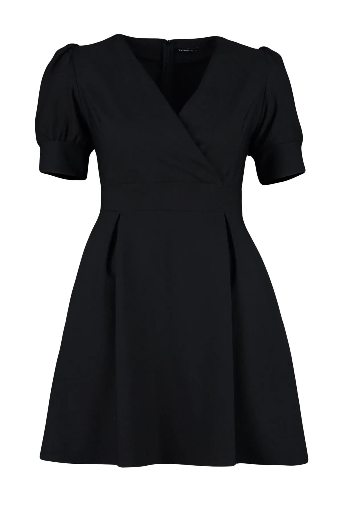 Trendyol Curve  Schwarzes gewebtes Kleid mit zweireihigem Kragen TBBSS22EL2825