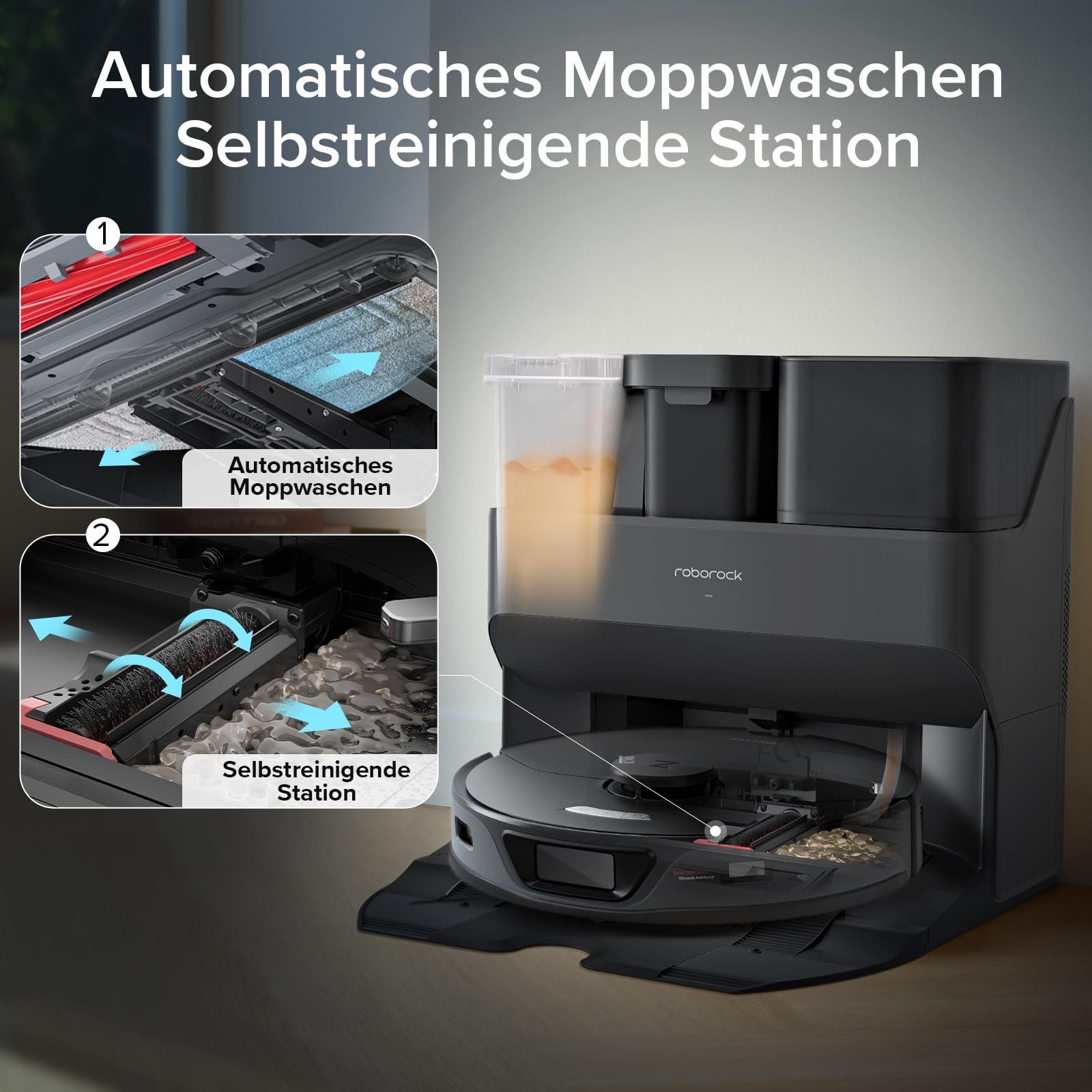 Roborock Saugroboter S7 Max Ultra, 60,00 W, 5500 Pa, aktive Hindernisvermeidung, mit selbstentleerender & selbstwaschender & selbsttrocknender & selbstbefüllender & selbstreinigender Station, App und Sprachsteuerung (Upgrade von S7 Pro Ultra, VS S8 P