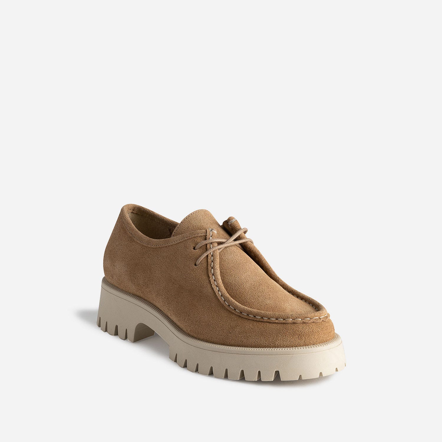 Derby TEXTO beige en cuir velours semelle crantée