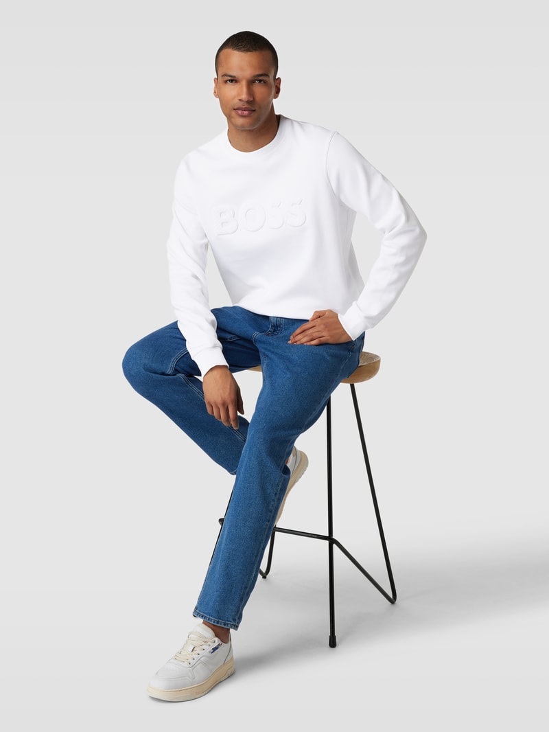 Sweatshirt mit Logo-Applikation Modell 'Salbocomfort' in weiß