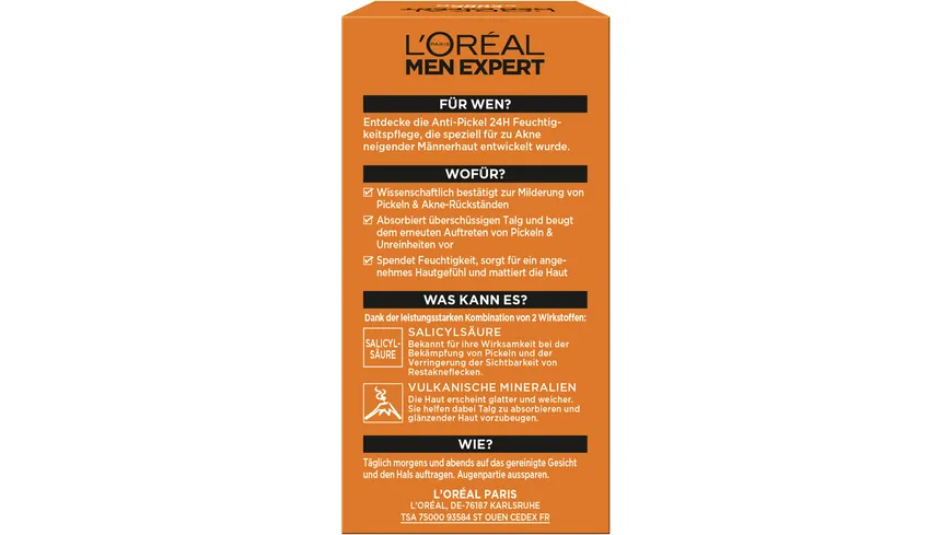L'Oréal Men Expert Pure Carbon Anti-Akne Feuchtigkeitscreme Gesicht 50 ml