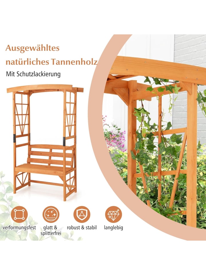 COSTWAY Gartenbank mit Rosenbogen in Hellbraun günstig kaufen onesize