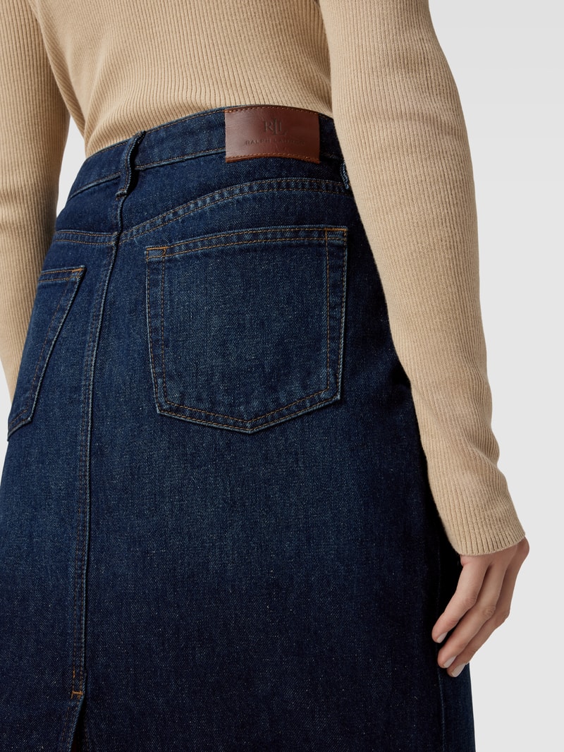 Knielanger Jeansrock mit Gehschlitz Modell 'DANIELA' in marineblau
