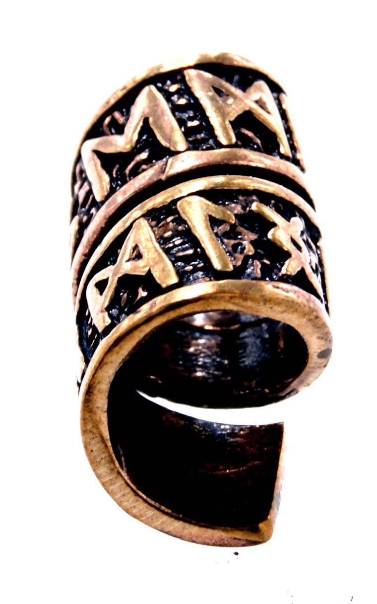 Kiss of Leather Bartbürste Bartperle Haarperle Bronze Runen Futhark Spirale Bartschmuck 8 mm