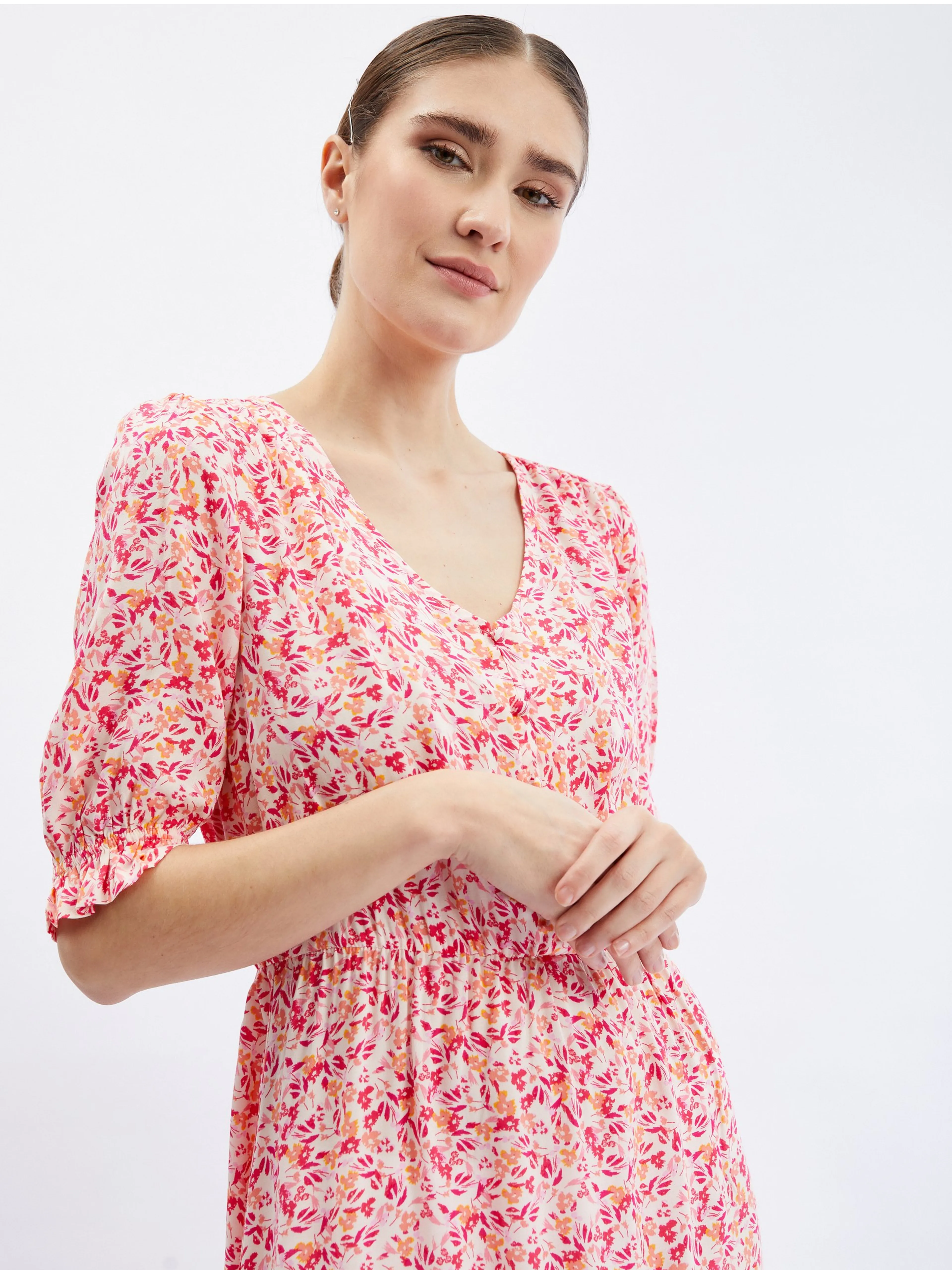 Orange-rosa Damen-Blumenkleid ORSAY