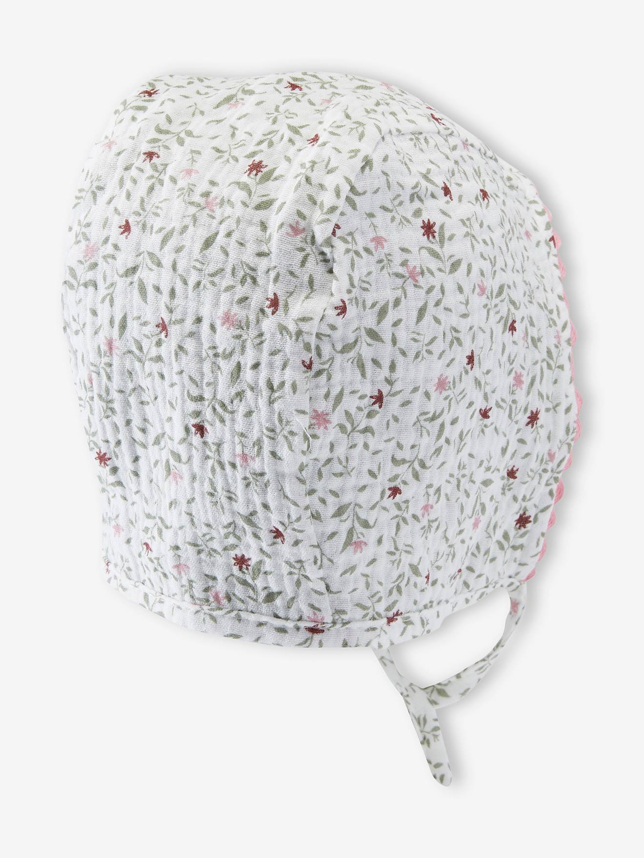 Bonnet forme capuche imprimé fleuri bébé fille ivoire imprimé