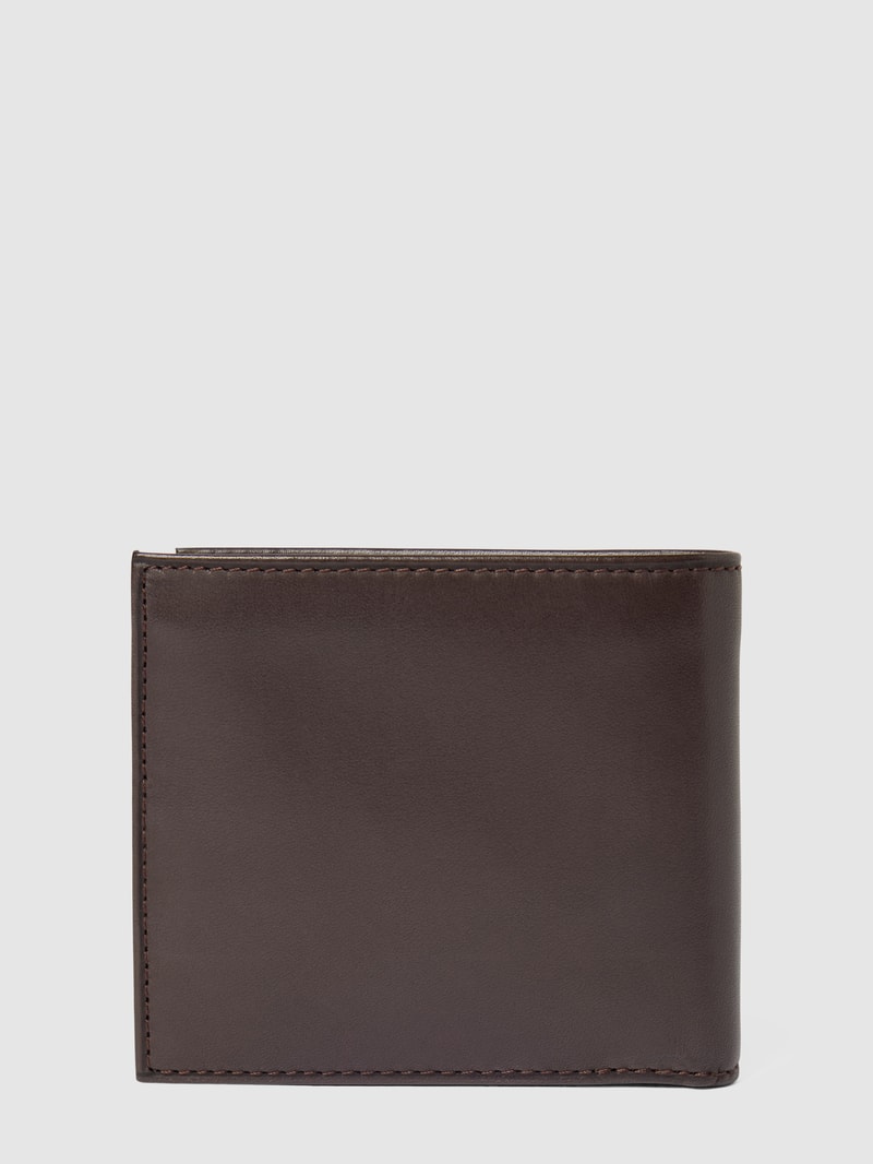 Portemonnaie aus Rindsleder mit Label-Print in dunkelbraun