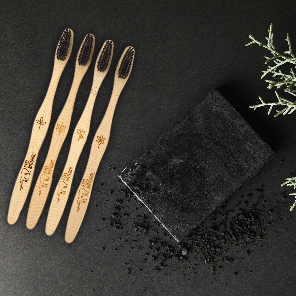feel natural Lot 4 brosses à dents Charbon - Souple -  Feel Natural BROSSE A DENTS