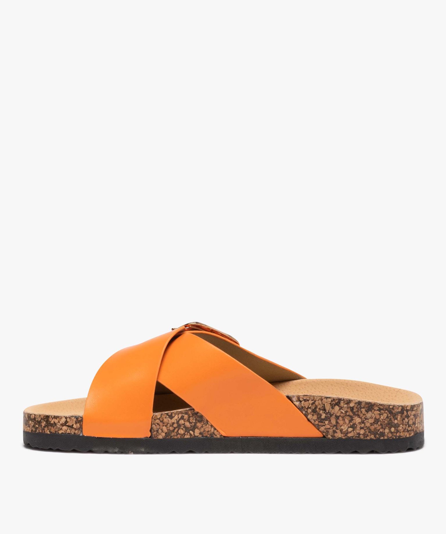 Mules femme unies à brides larges et croisées avec boucle ... orange | GEMO