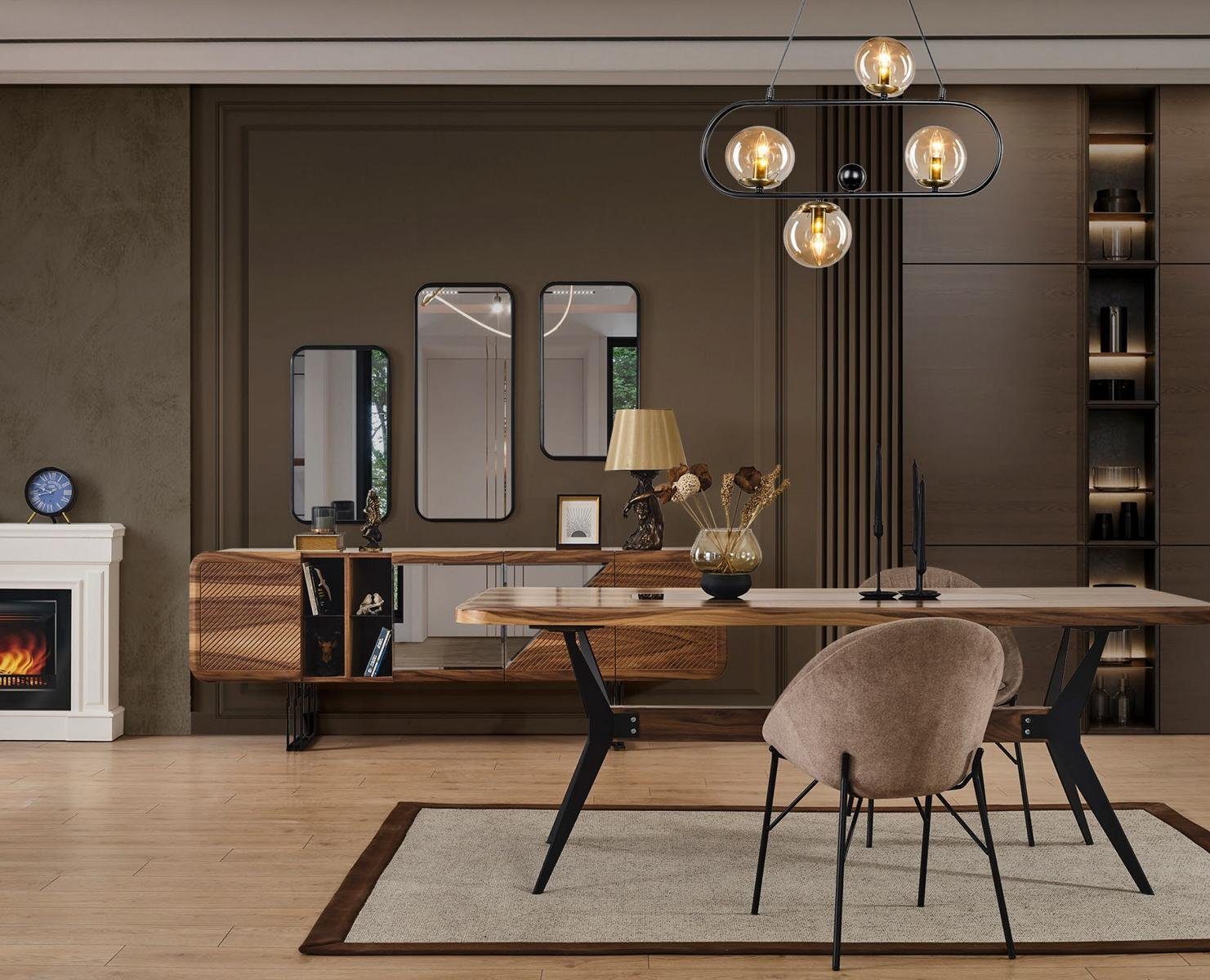 JVmoebel Esszimmer-Set Komplett Set Esstisch 4x Stühle Esszimmer Set Ess Gruppe Holz Tisch, (5-St)