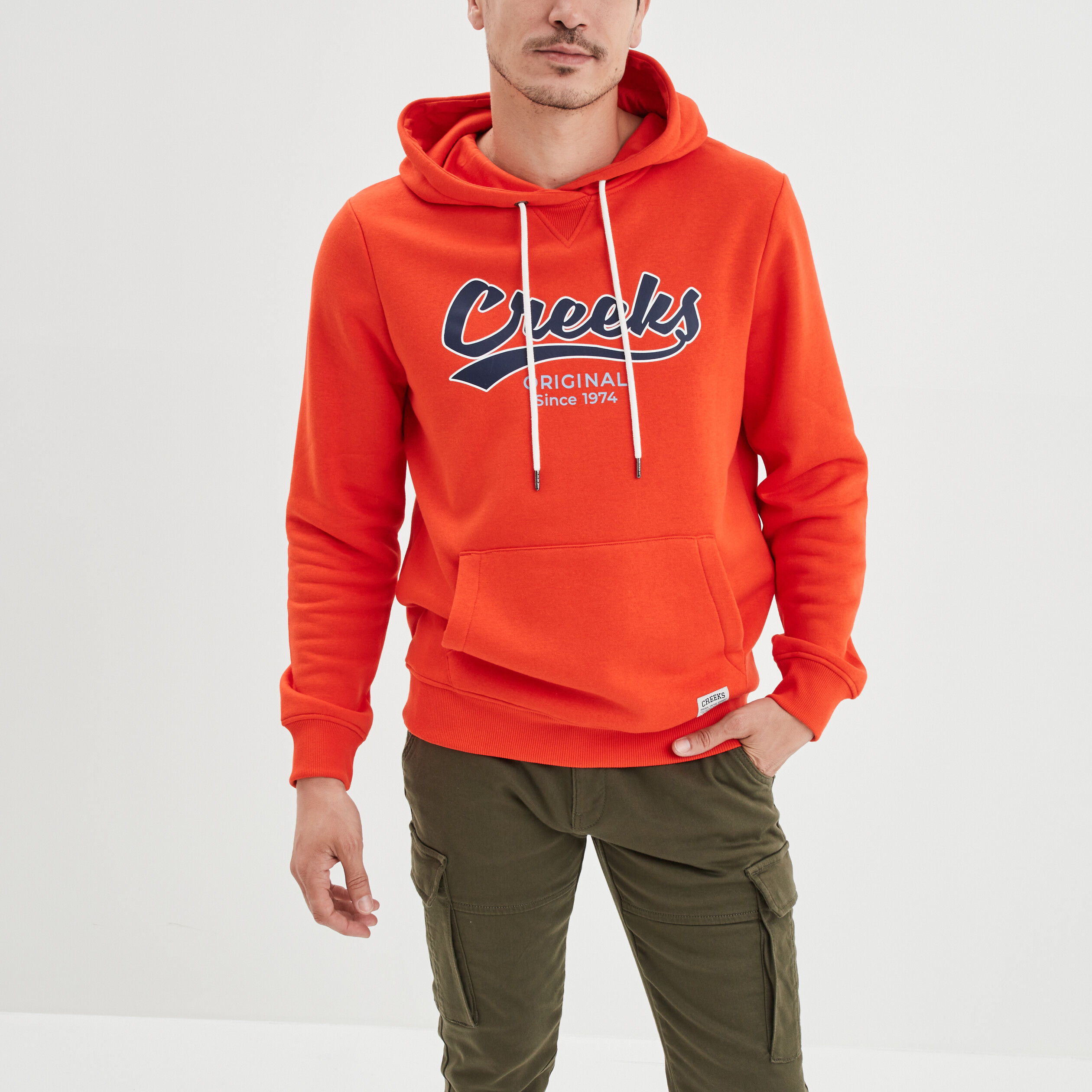 Sweat à capuche hoodie Creeks orange homme | La Halle